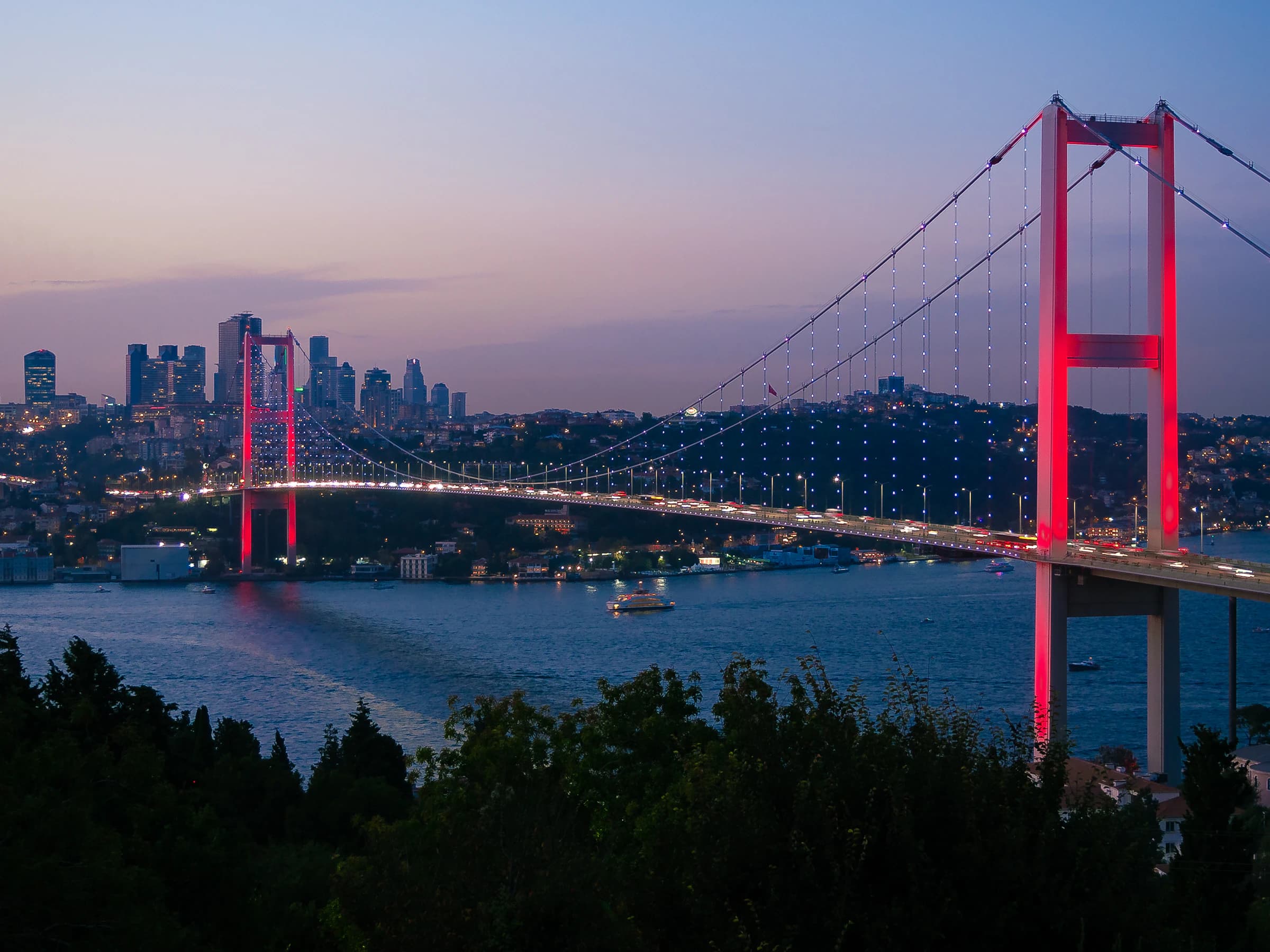 The Bosphorus Bridge in Istanbul at dusk