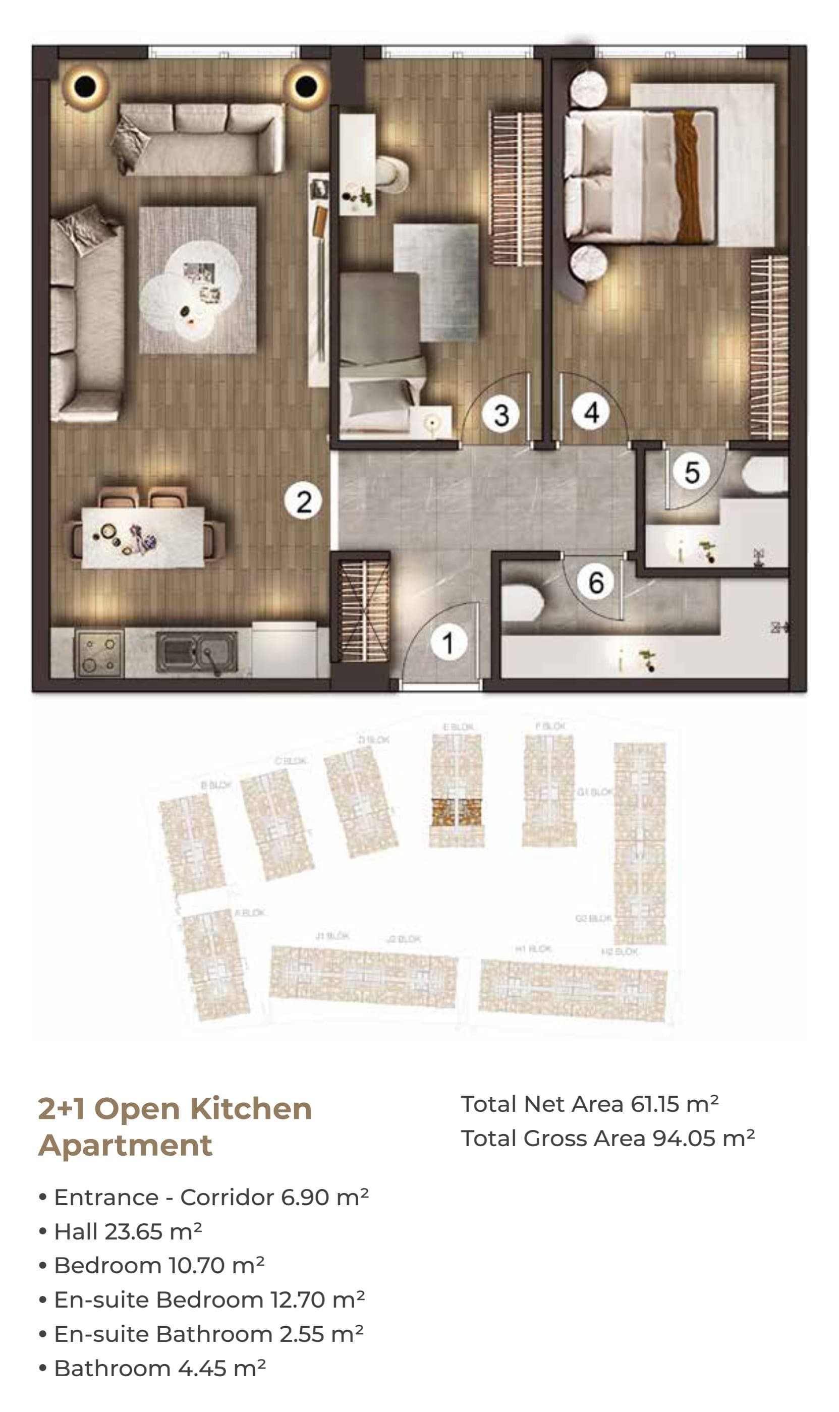 مشروع اليا كونوتلاري مركز افندي – مخطط 2+1 Open Kitchen