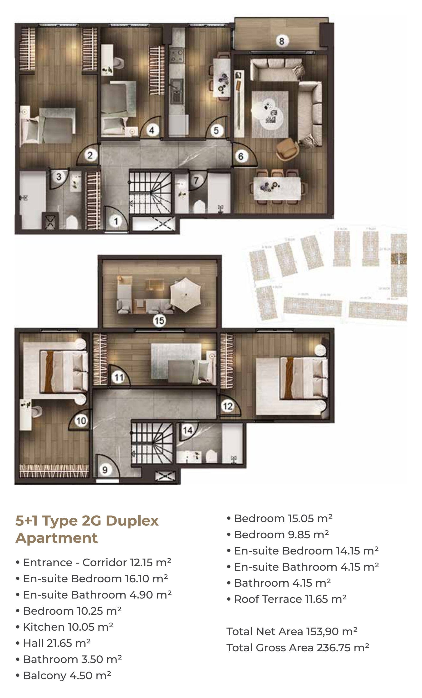 مشروع اليا كونوتلاري مركز افندي – مخطط 5+1 Duplex Type 2G