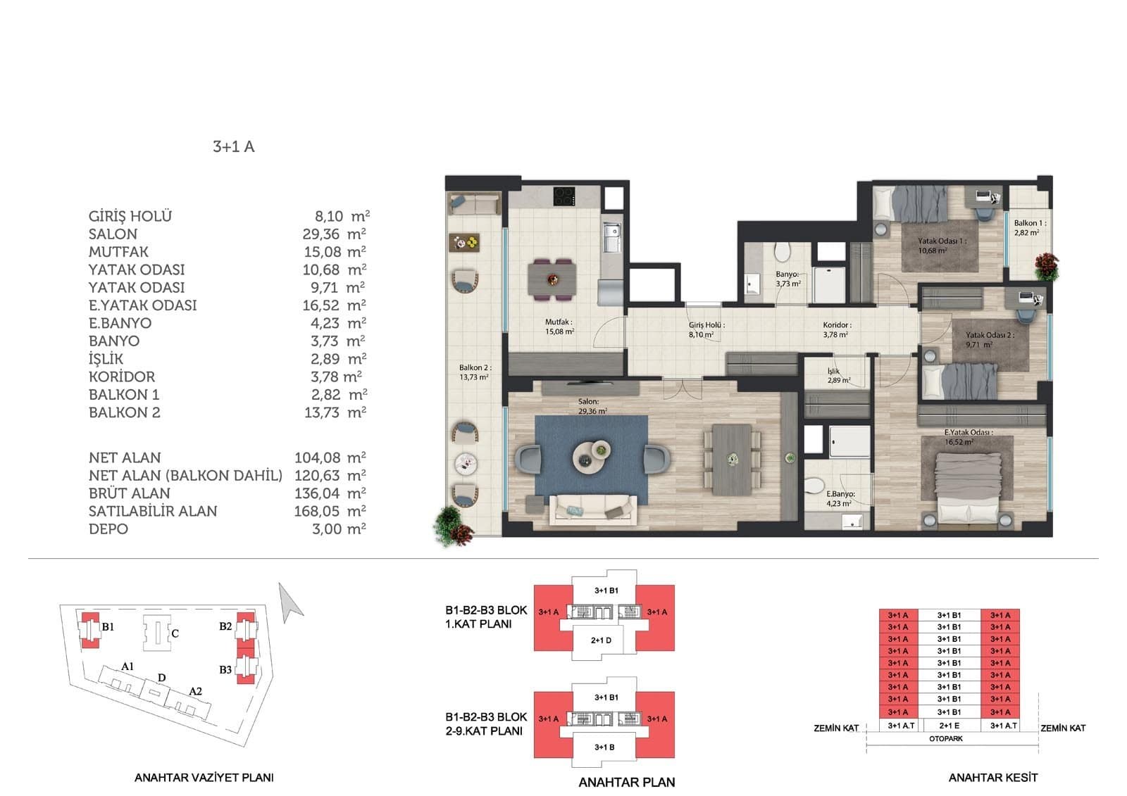 Basaksehir Avrasya Konutlari 3 Project – 3+1 Type A (Blocks B1, B2 and B3) floor plan