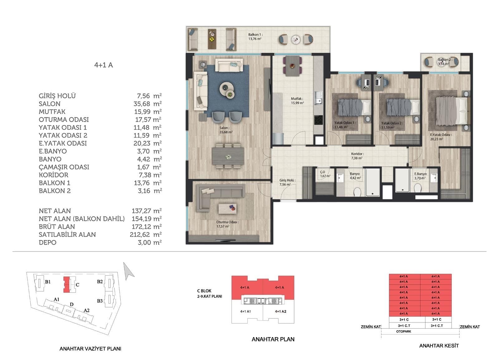 Basaksehir Avrasya Konutlari 3 Project – 4+1 Type A (Block C) floor plan