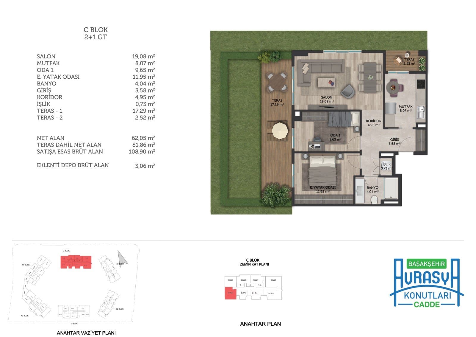 Basaksehir Avrasya Konutlari Cadde Project – 2+1 Type G with Terrace (Block C) floor plan