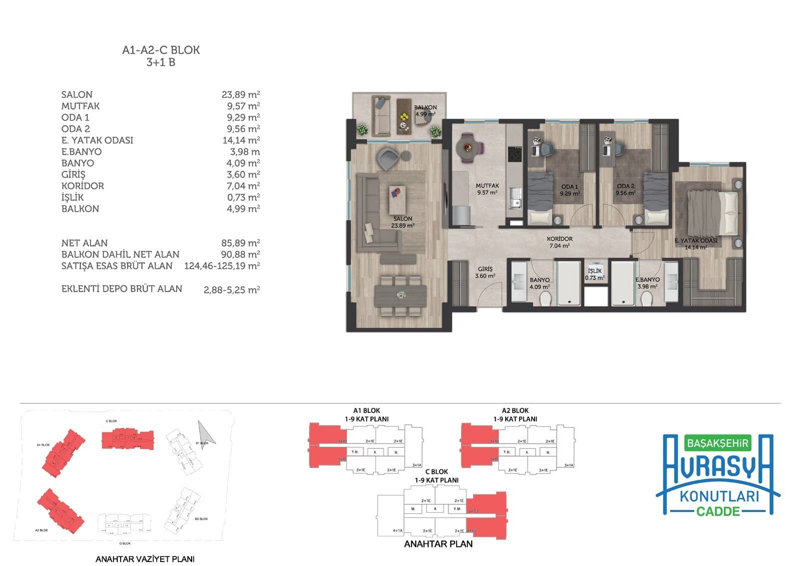 Basaksehir Avrasya Konutlari Cadde Project – 3+1 Type B (Blocks A1, A2, C) floor plan