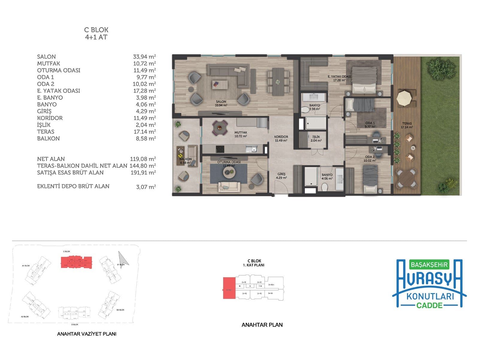 Basaksehir Avrasya Konutlari Cadde Project – 4+1 Type A with Terrace (Block C) floor plan