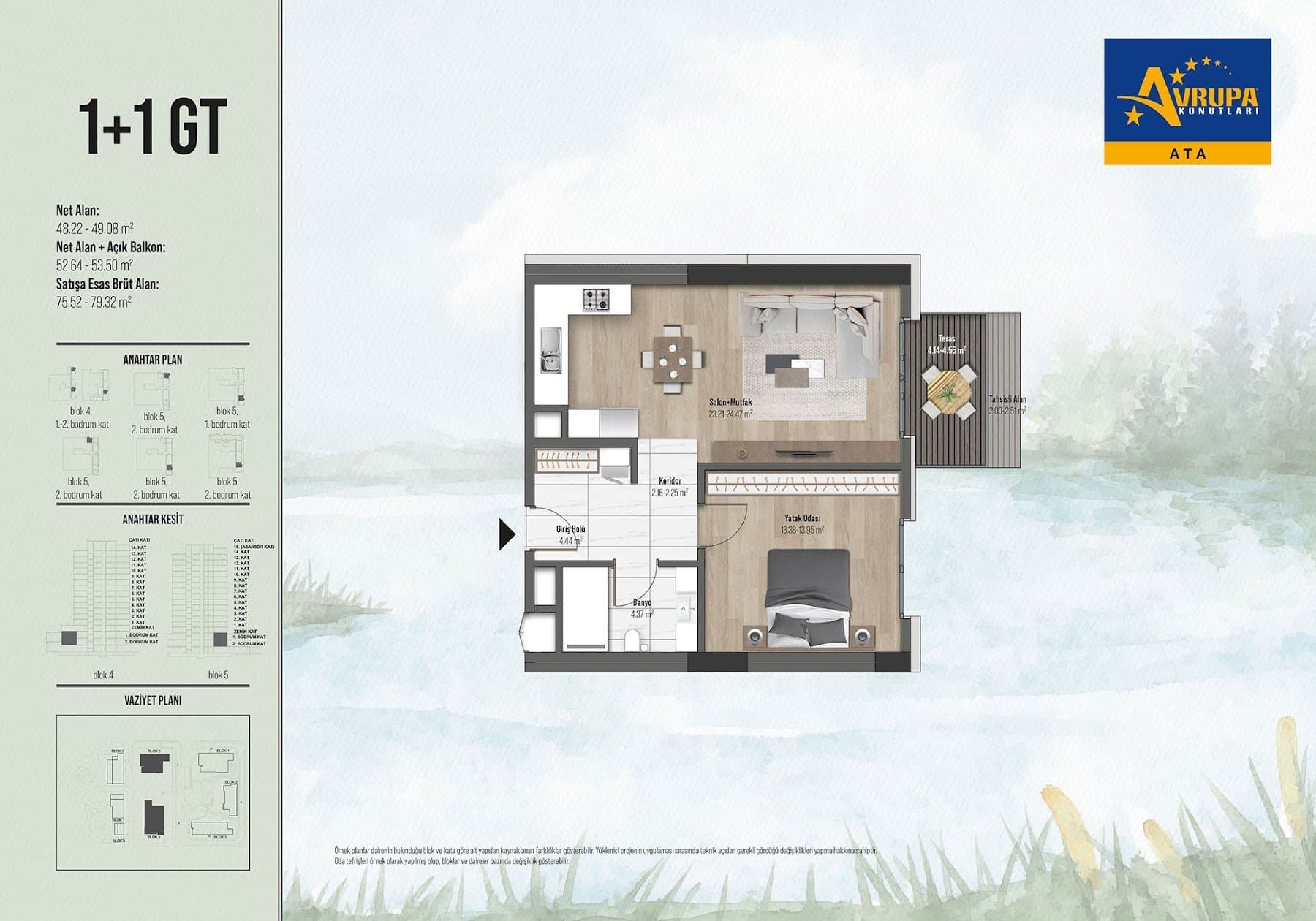 مشروع اوروبا كونتلاري اتا – مخطط 1+1 Type GT, Lower Level with Terrace