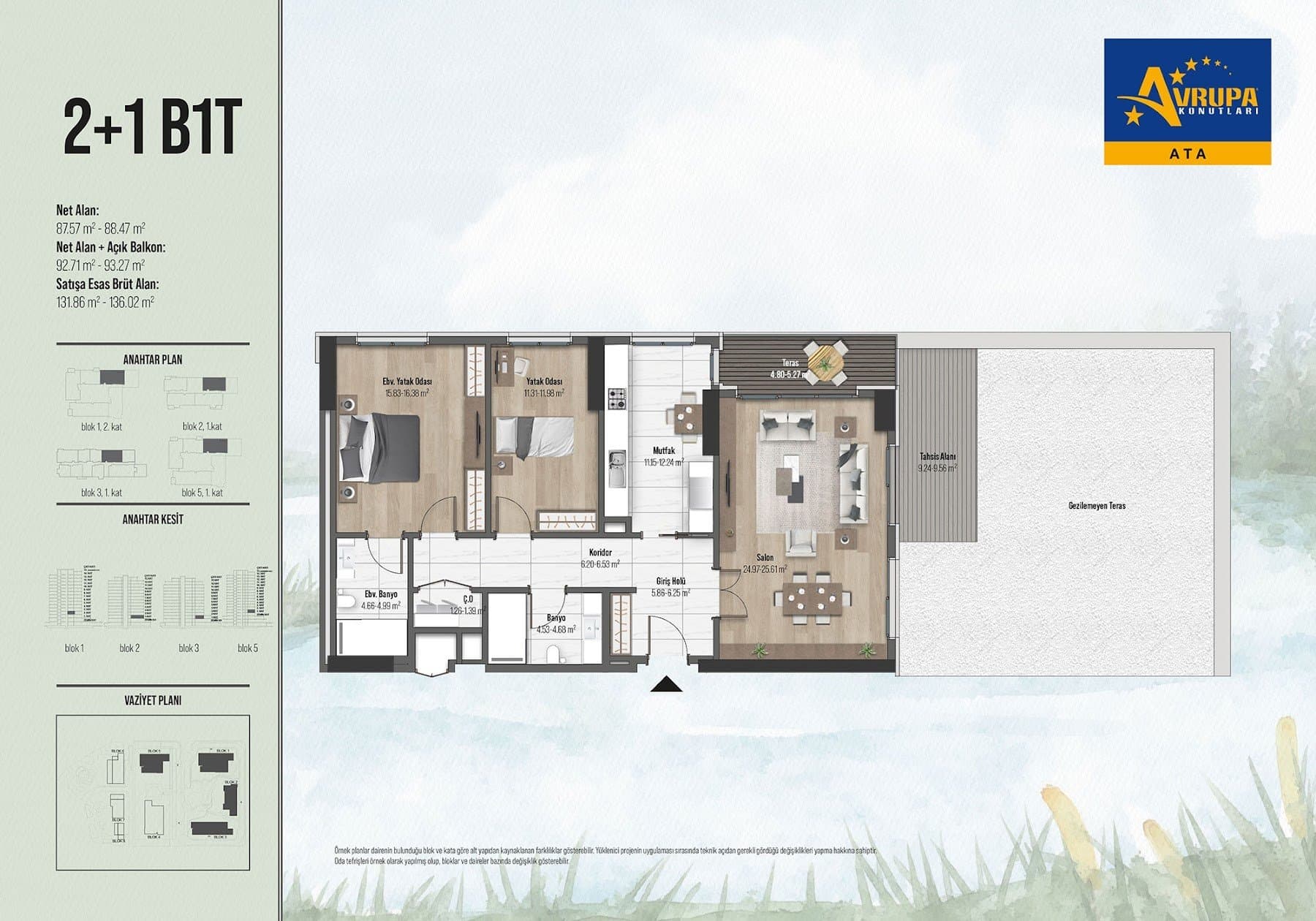 مشروع اوروبا كونتلاري اتا – مخطط 2+1 Type B1T, with Terrace