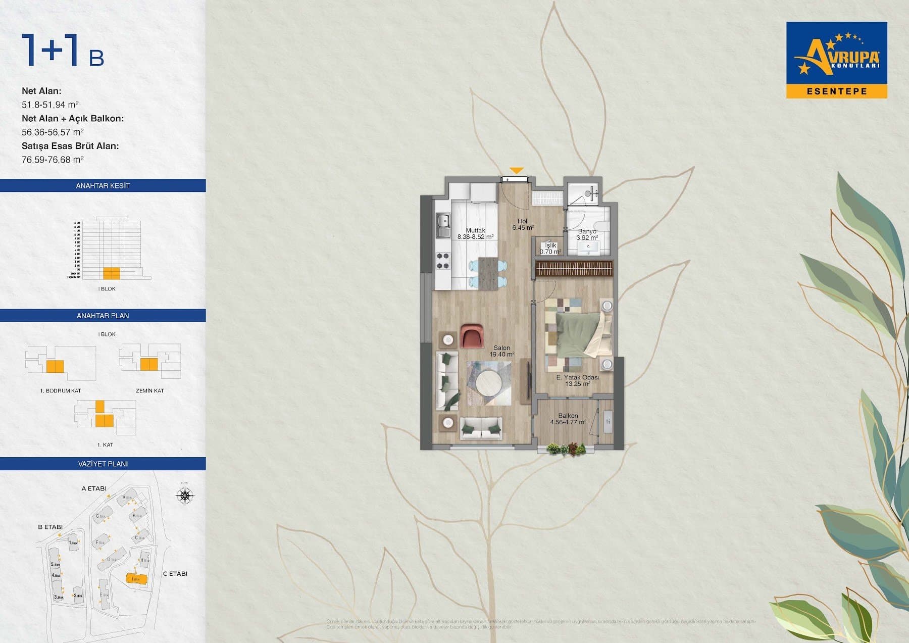 Avrupa Konutlari Esentepe Project – 1+1 Type B floor plan