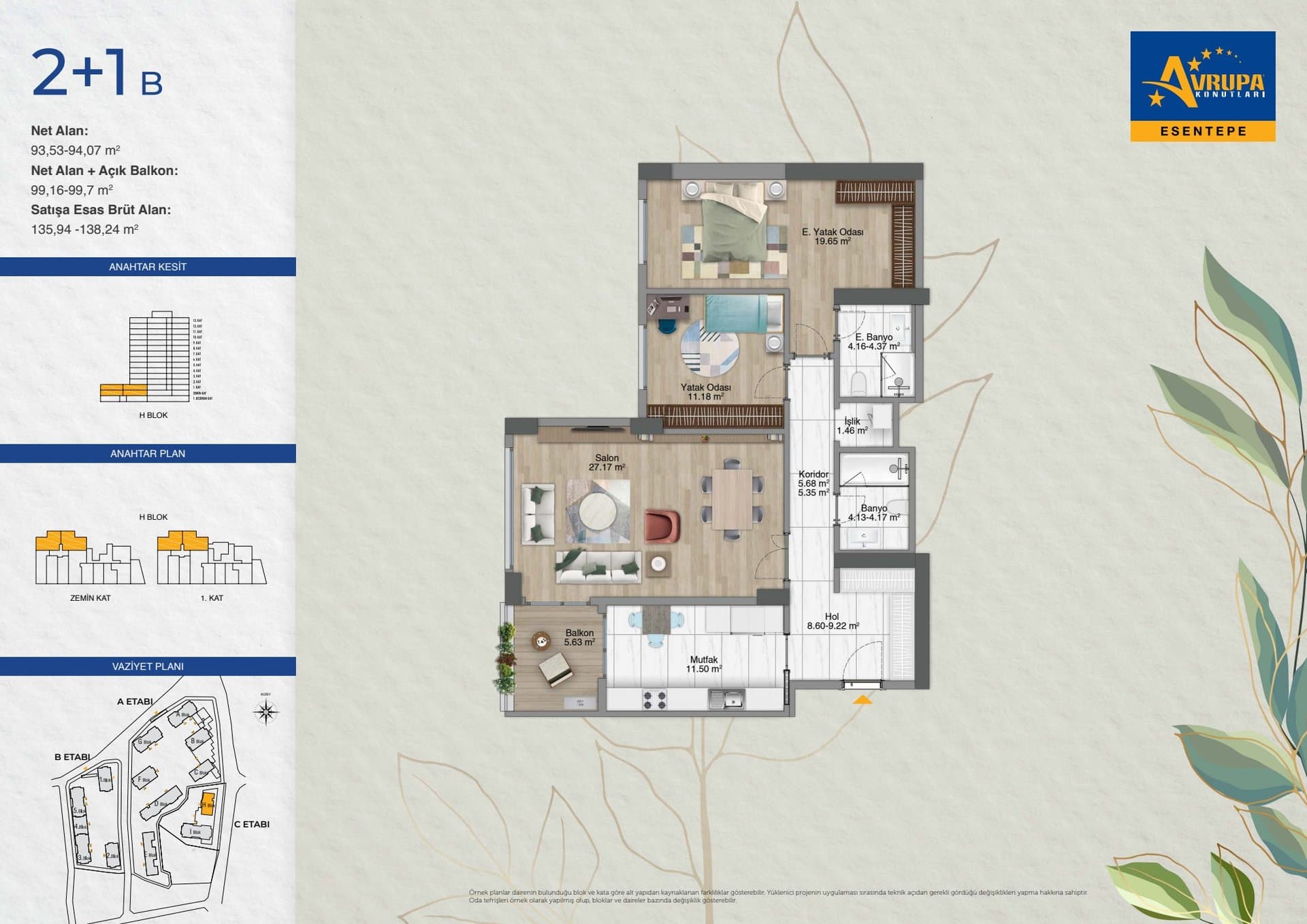 Avrupa Konutlari Esentepe Project – 2+1 Type B floor plan