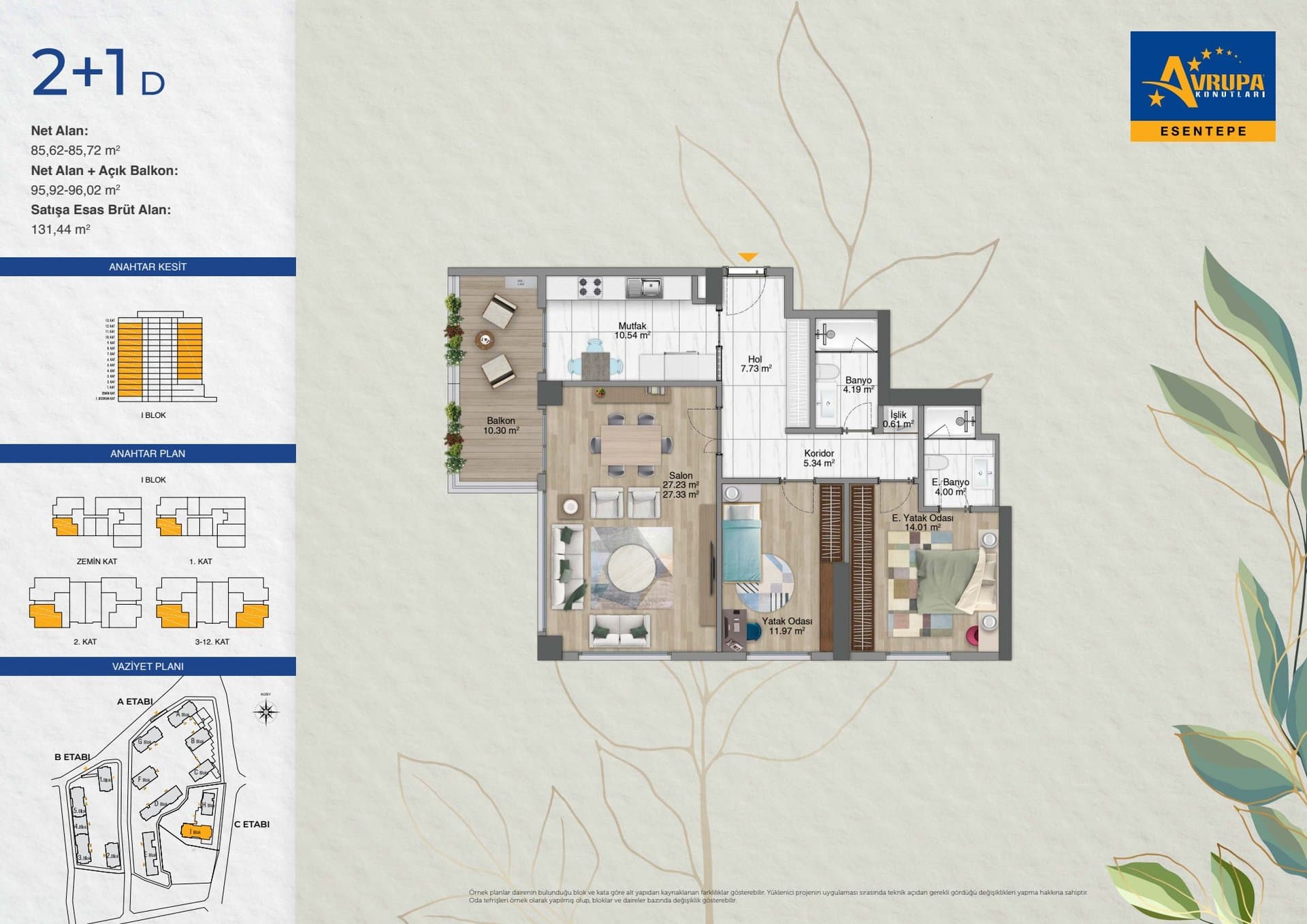 Avrupa Konutlari Esentepe Project – 2+1 Type D floor plan