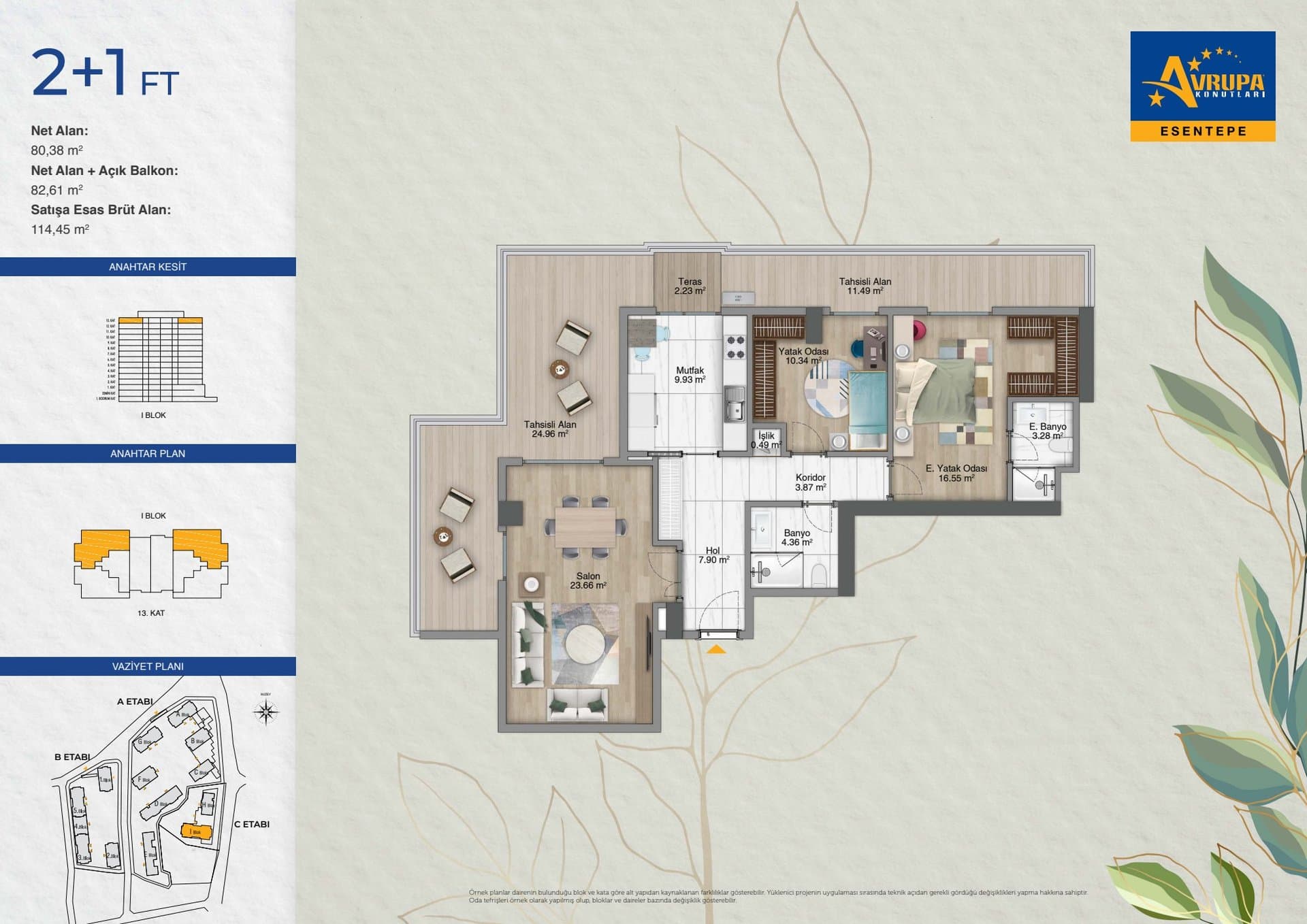Avrupa Konutlari Esentepe Project – 2+1 Type FT, Top Floor with Terrace floor plan
