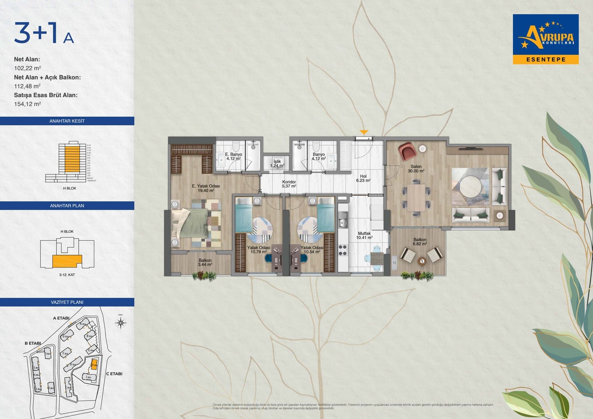 Avrupa Konutlari Esentepe Project – 3+1 Type A floor plan