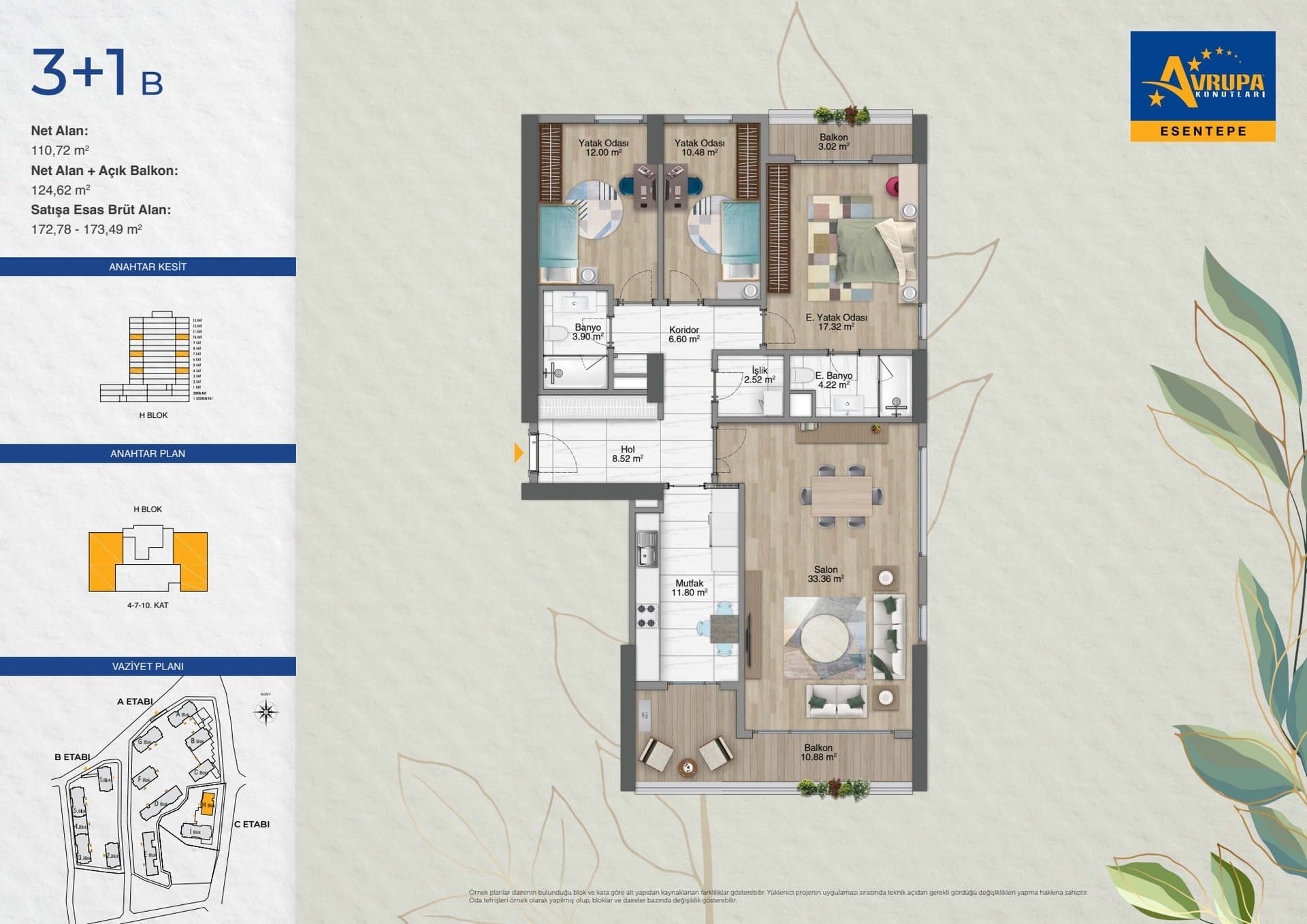 Avrupa Konutlari Esentepe Project – 3+1 Type B floor plan