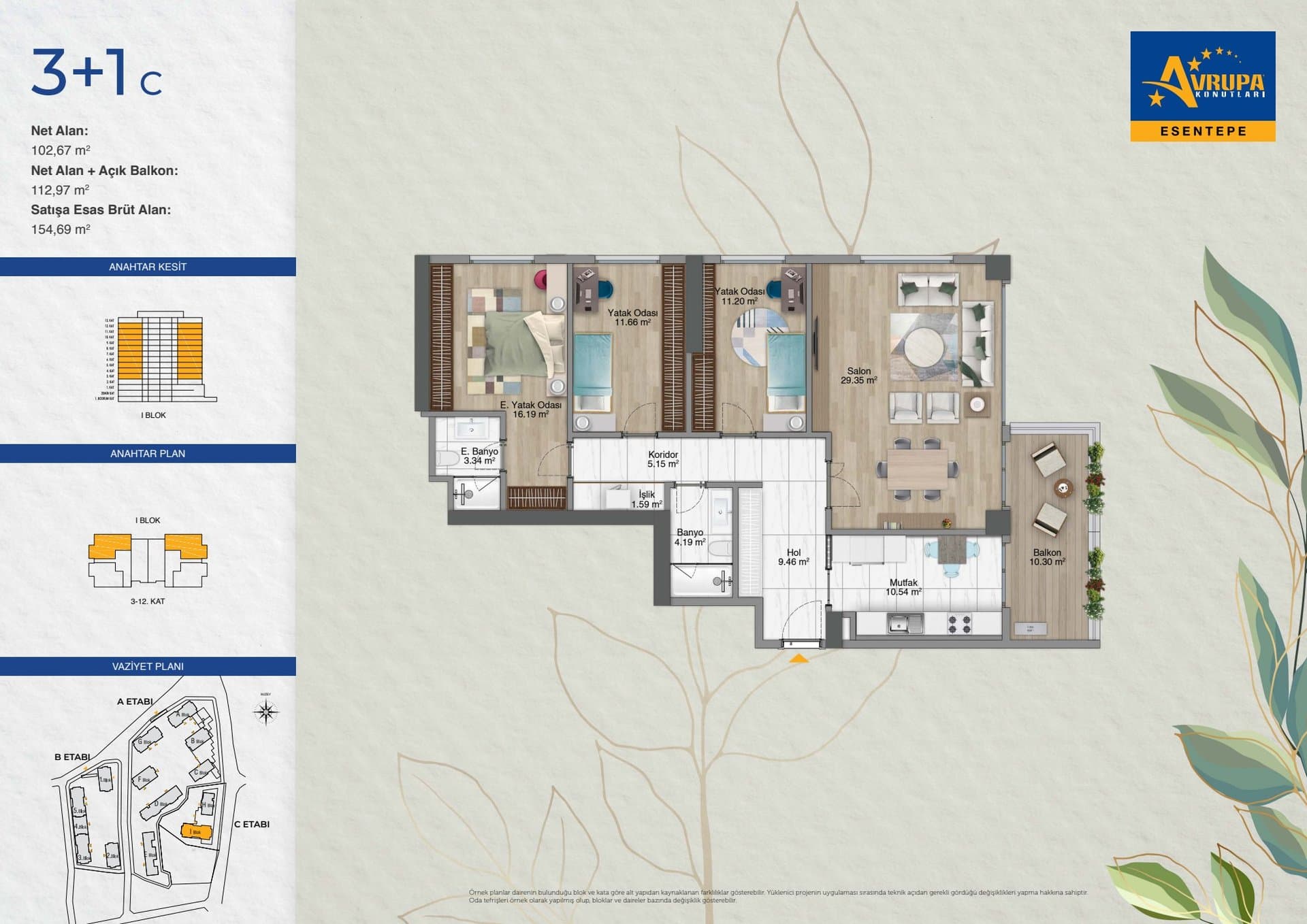 Avrupa Konutlari Esentepe Project – 3+1 Type C floor plan