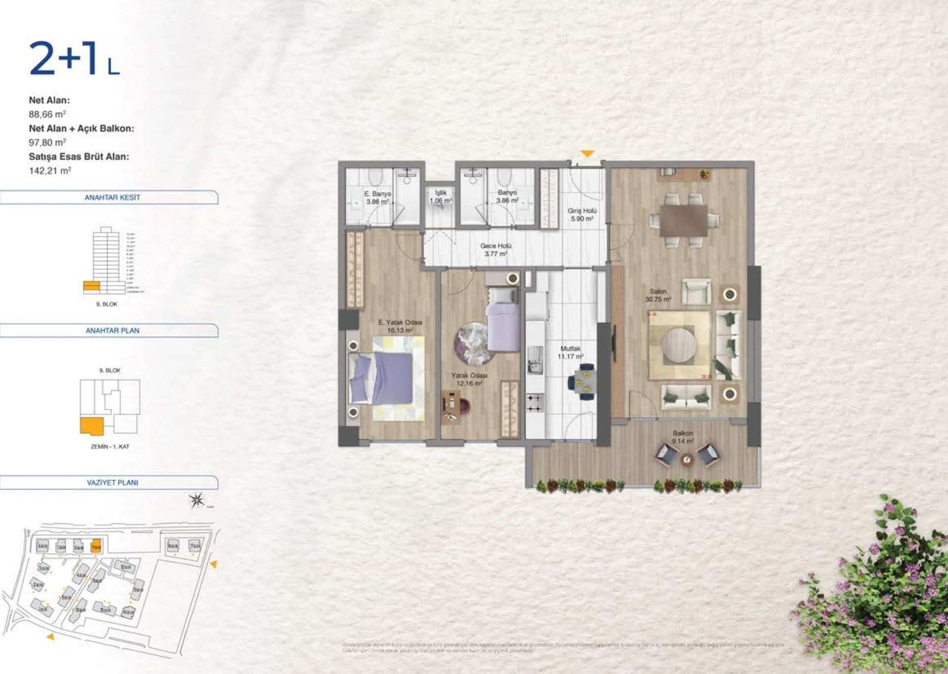 Avrupa Konutlari Yenimahalle Project – 2+1 Type L floor plan