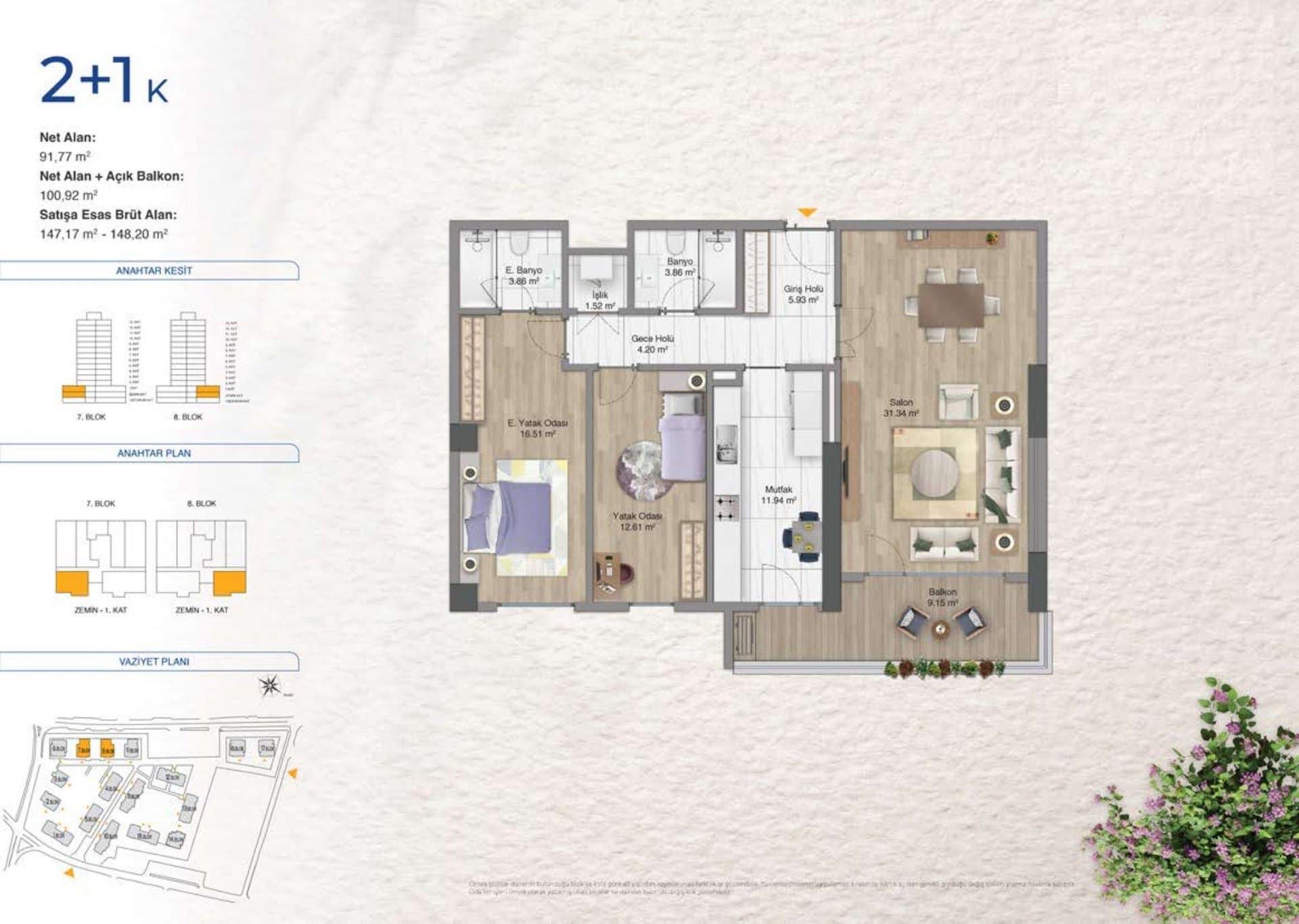 Avrupa Konutlari Yenimahalle Project – 2+1 Type K floor plan