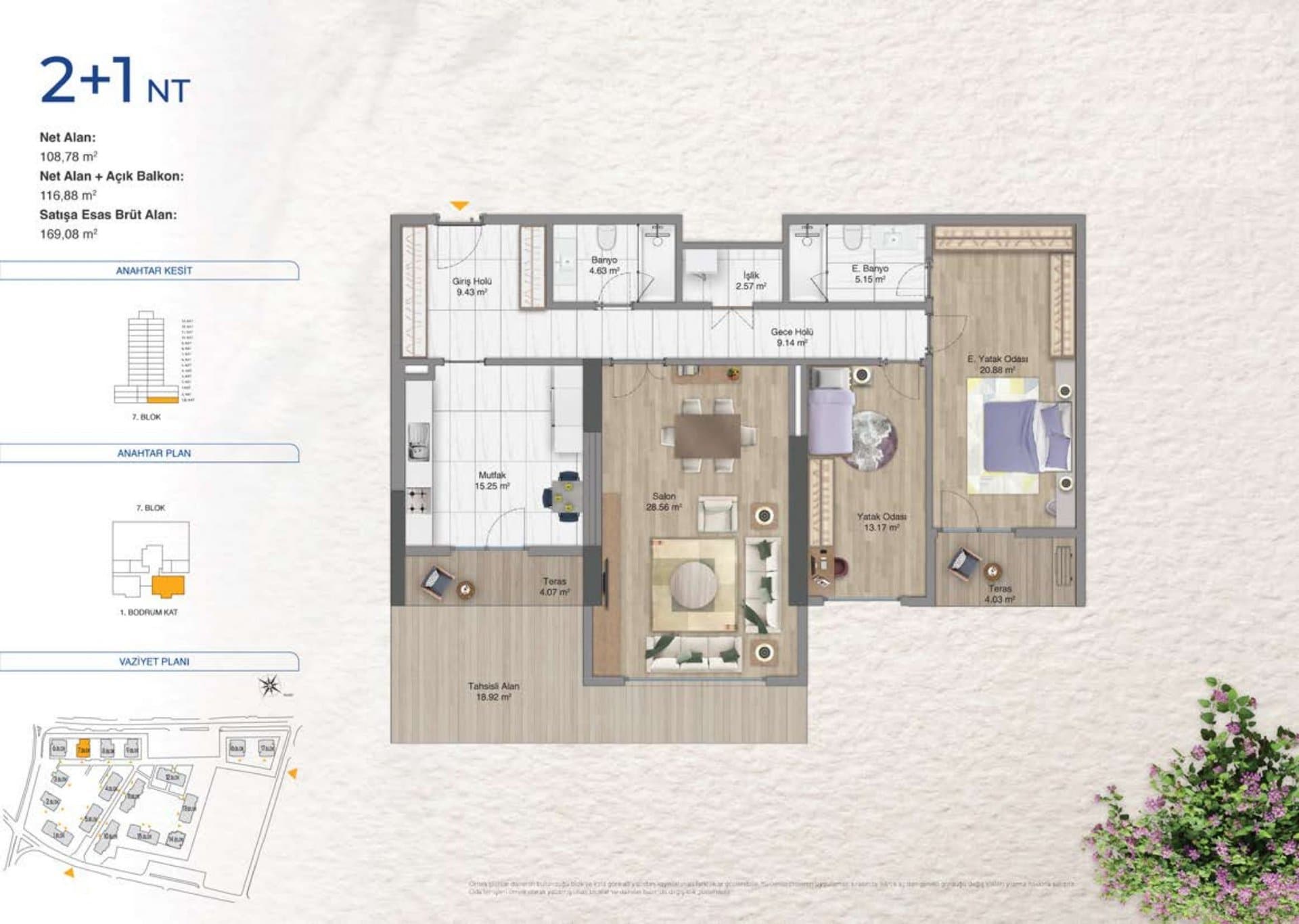 Avrupa Konutlari Yenimahalle Project – 2+1 Type NT, with Terrace floor plan
