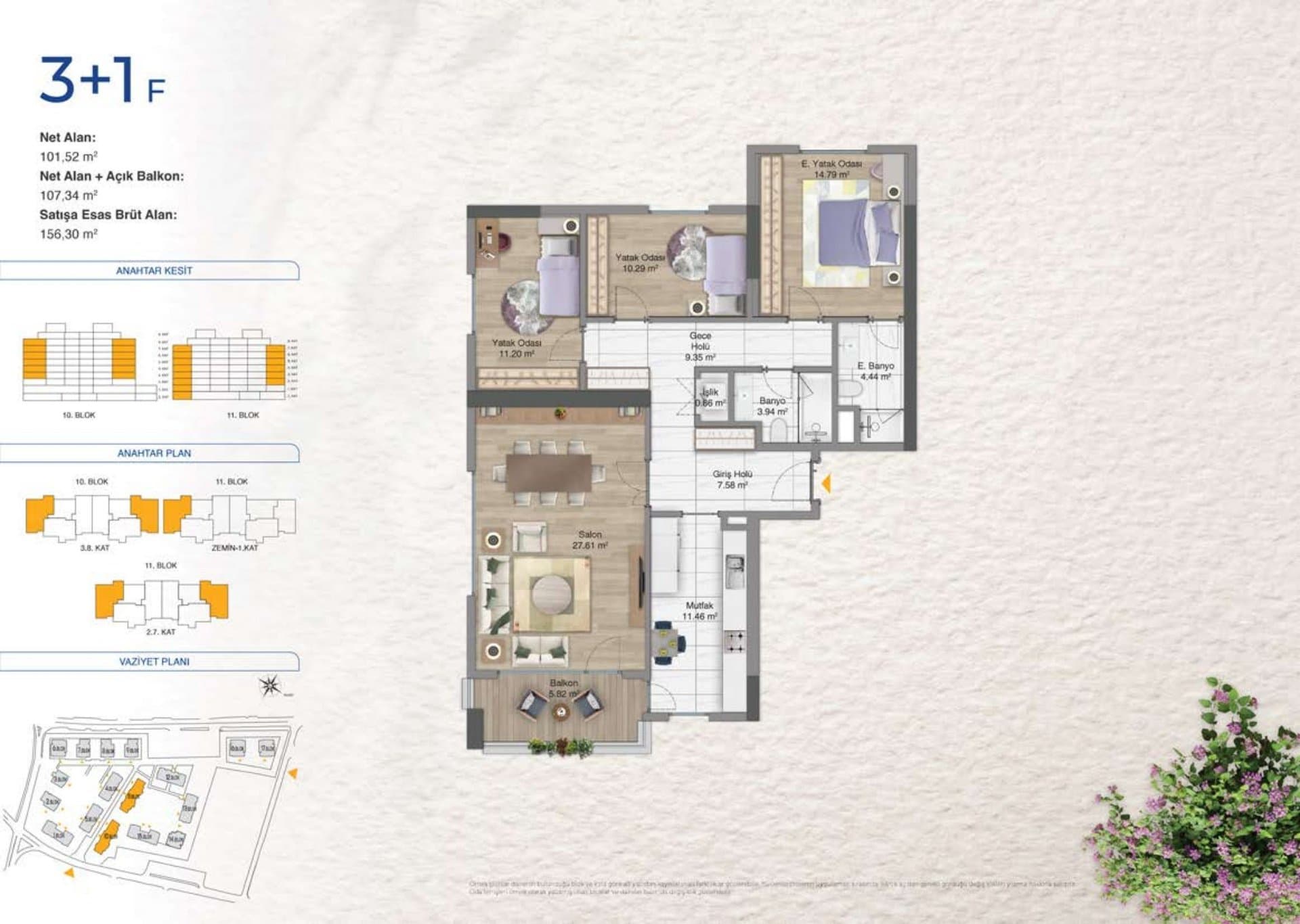 Avrupa Konutlari Yenimahalle Project – 3+1 Type F floor plan