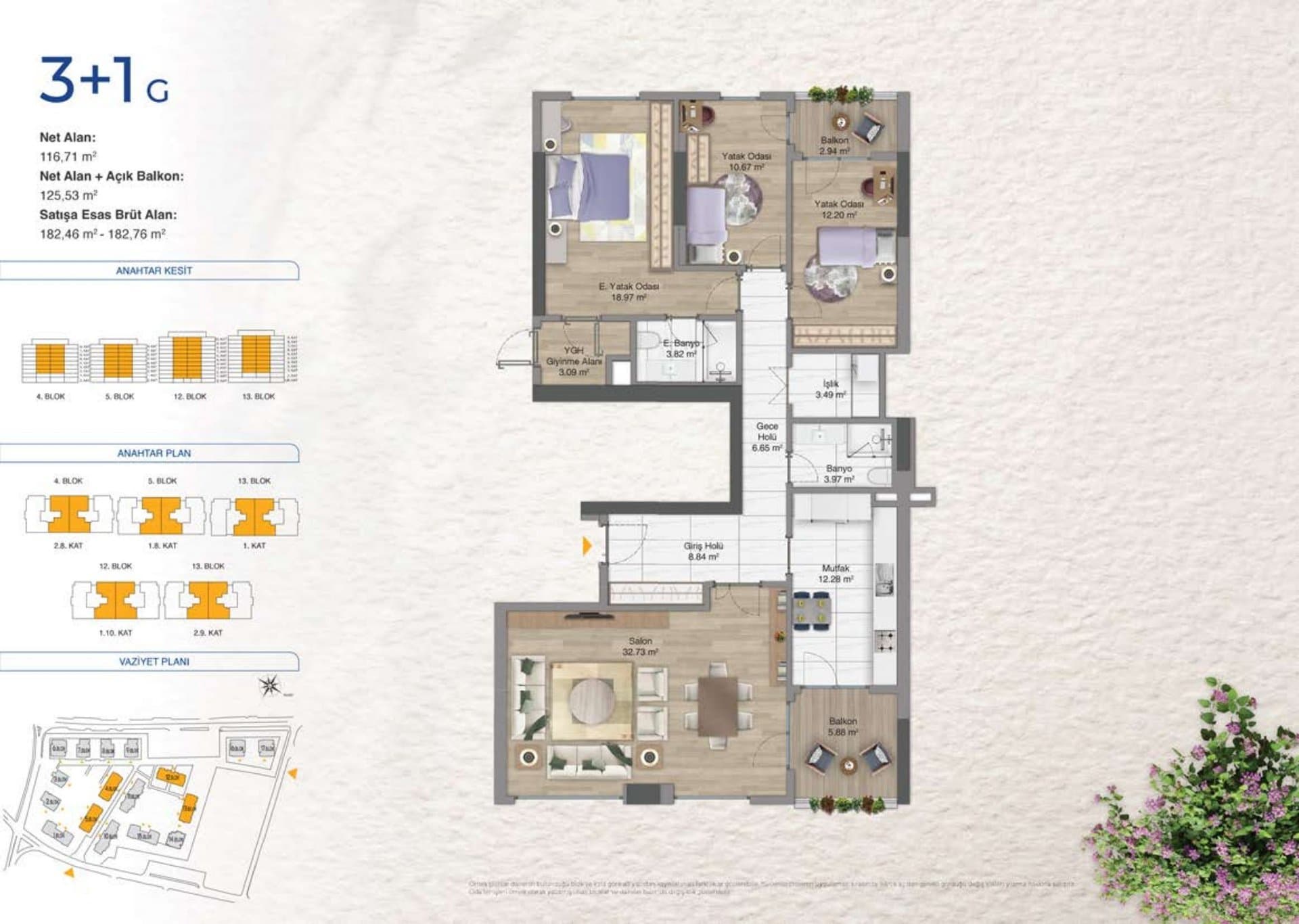 Avrupa Konutlari Yenimahalle Project – 3+1 Type G floor plan