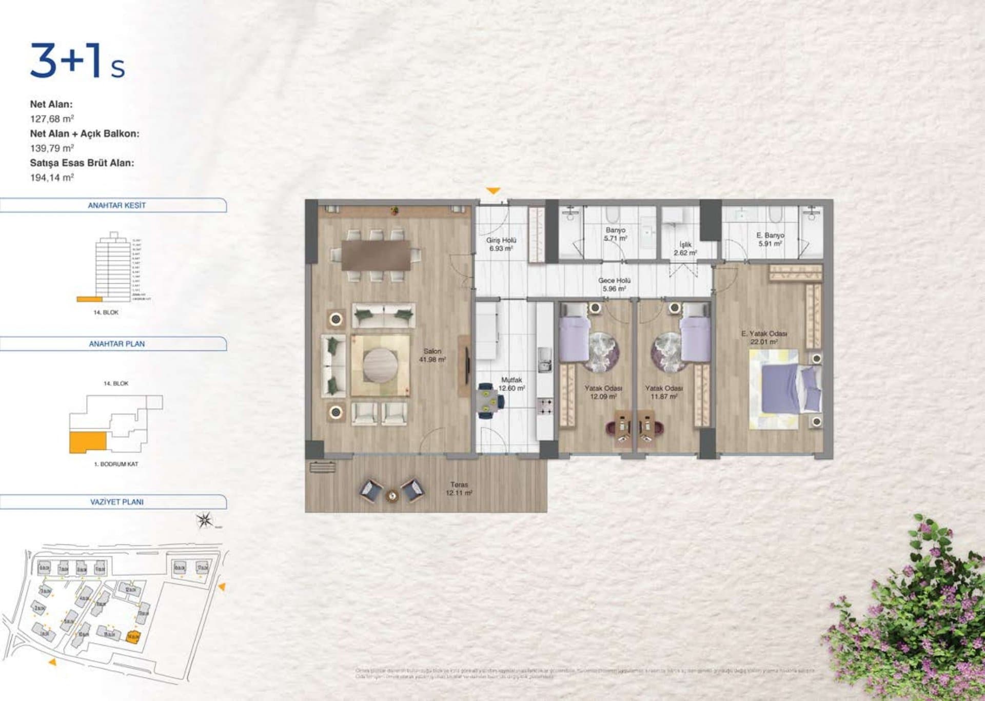 Avrupa Konutlari Yenimahalle Project – 3+1 Type S floor plan