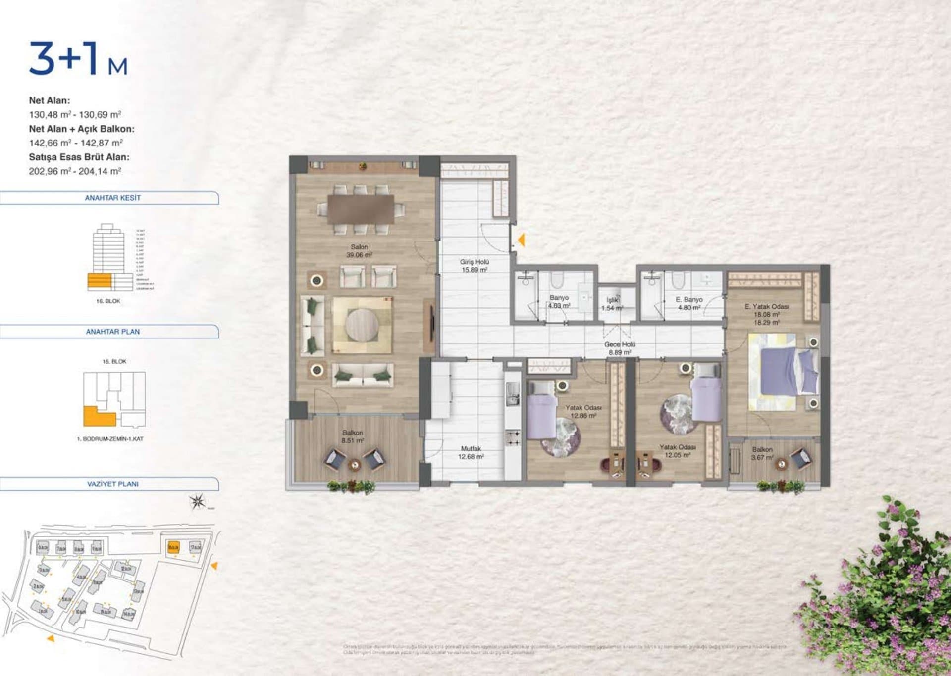 Avrupa Konutlari Yenimahalle Project – 3+1 Type M floor plan