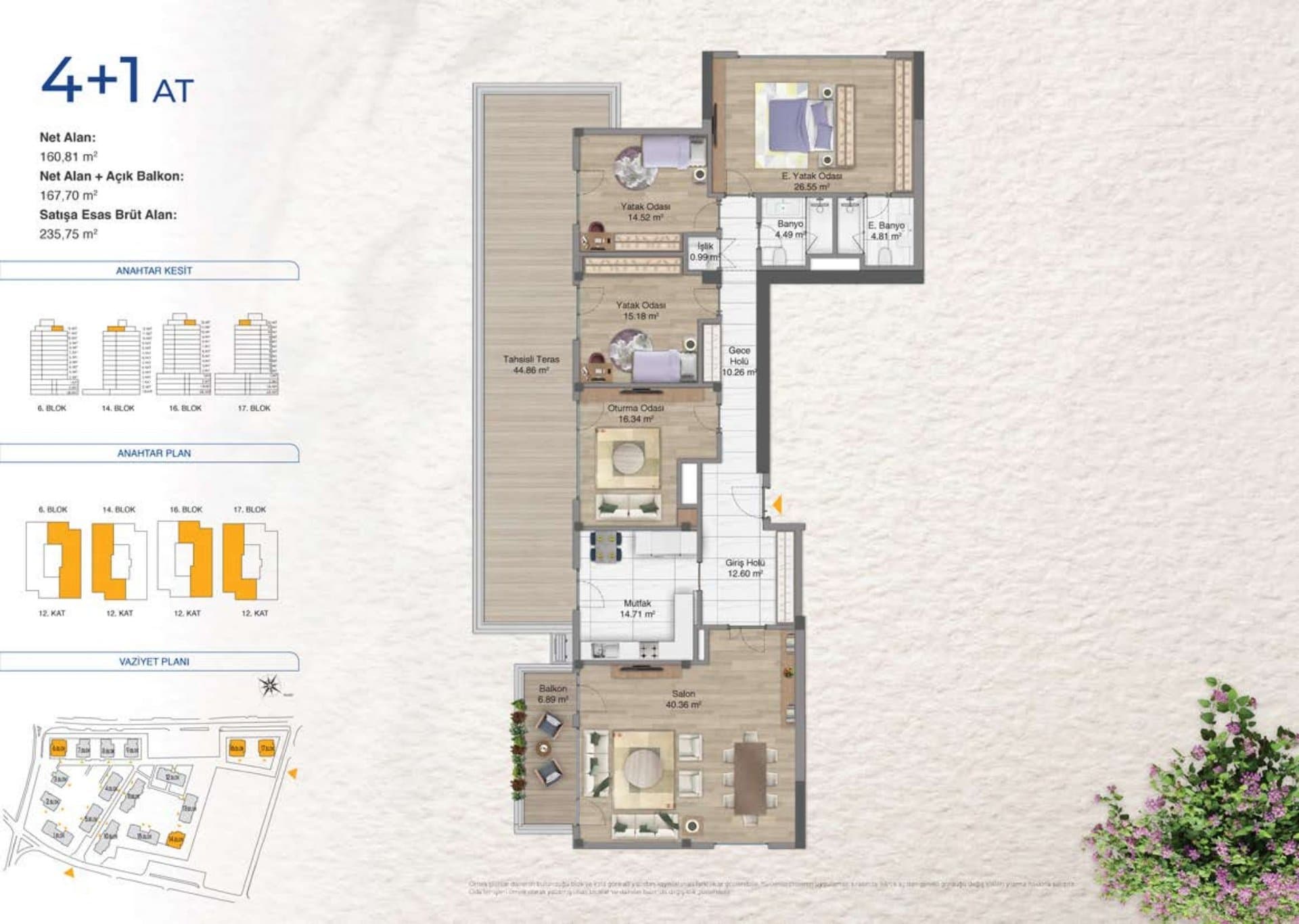Avrupa Konutlari Yenimahalle Project – 4+1 Type AT, Top Floor with Terrace floor plan
