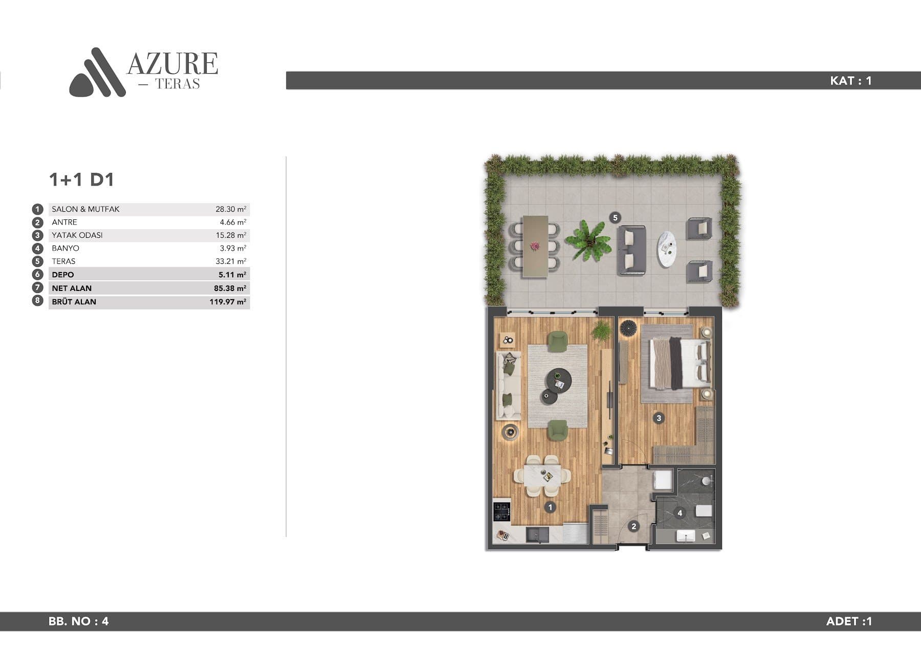 Azure Teras Project – 1+1 Type D1 floor plan