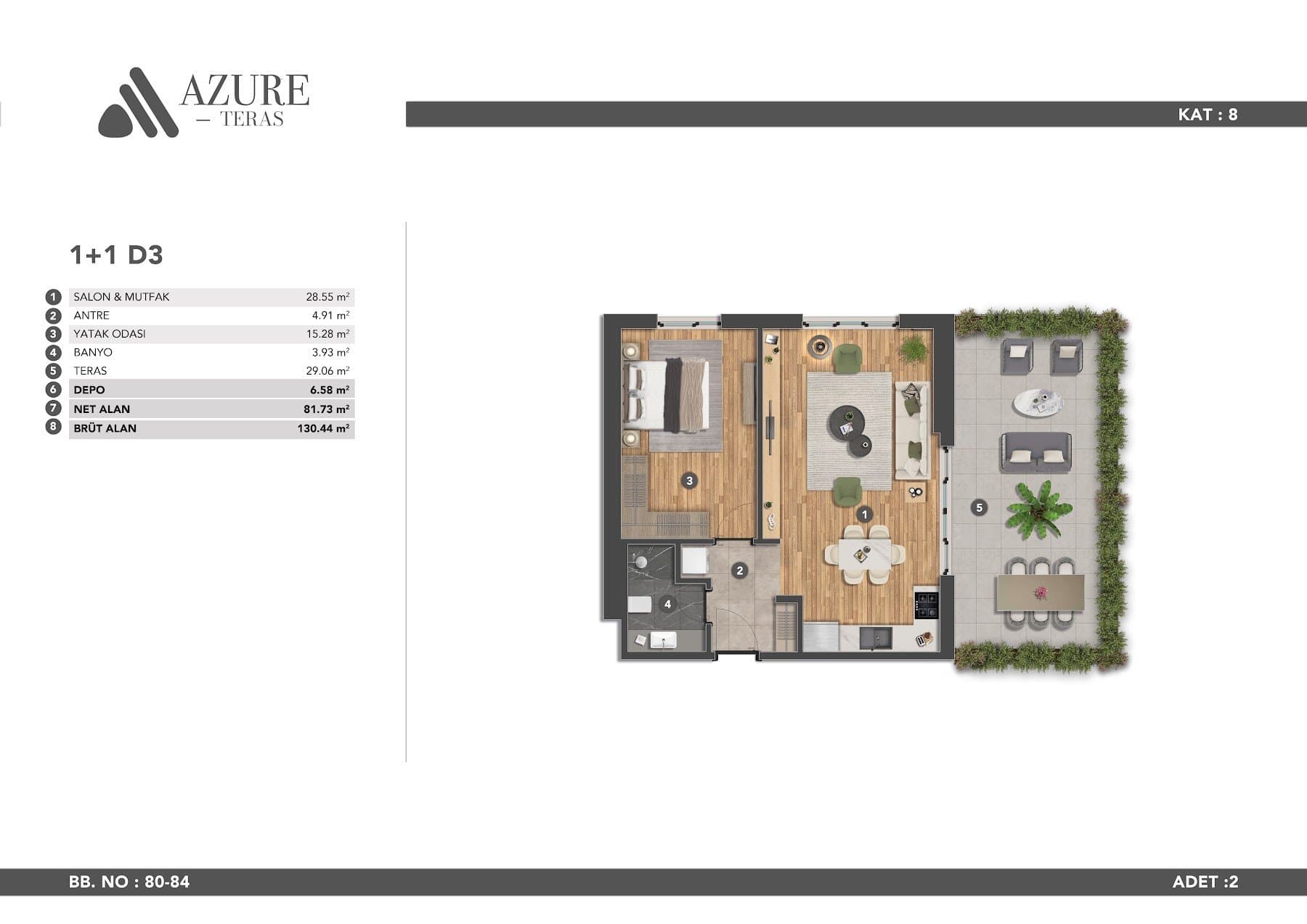 Azure Teras Project – 1+1 Type D3 floor plan