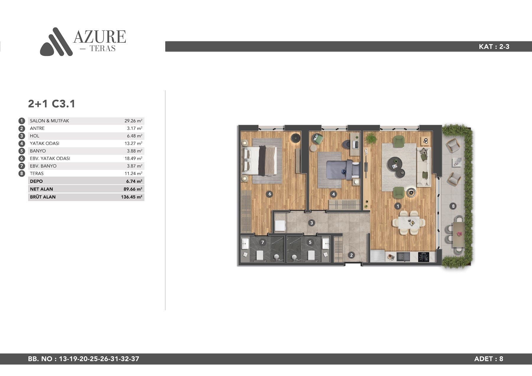 Azure Teras Project – 2+1 Type C3.1 floor plan