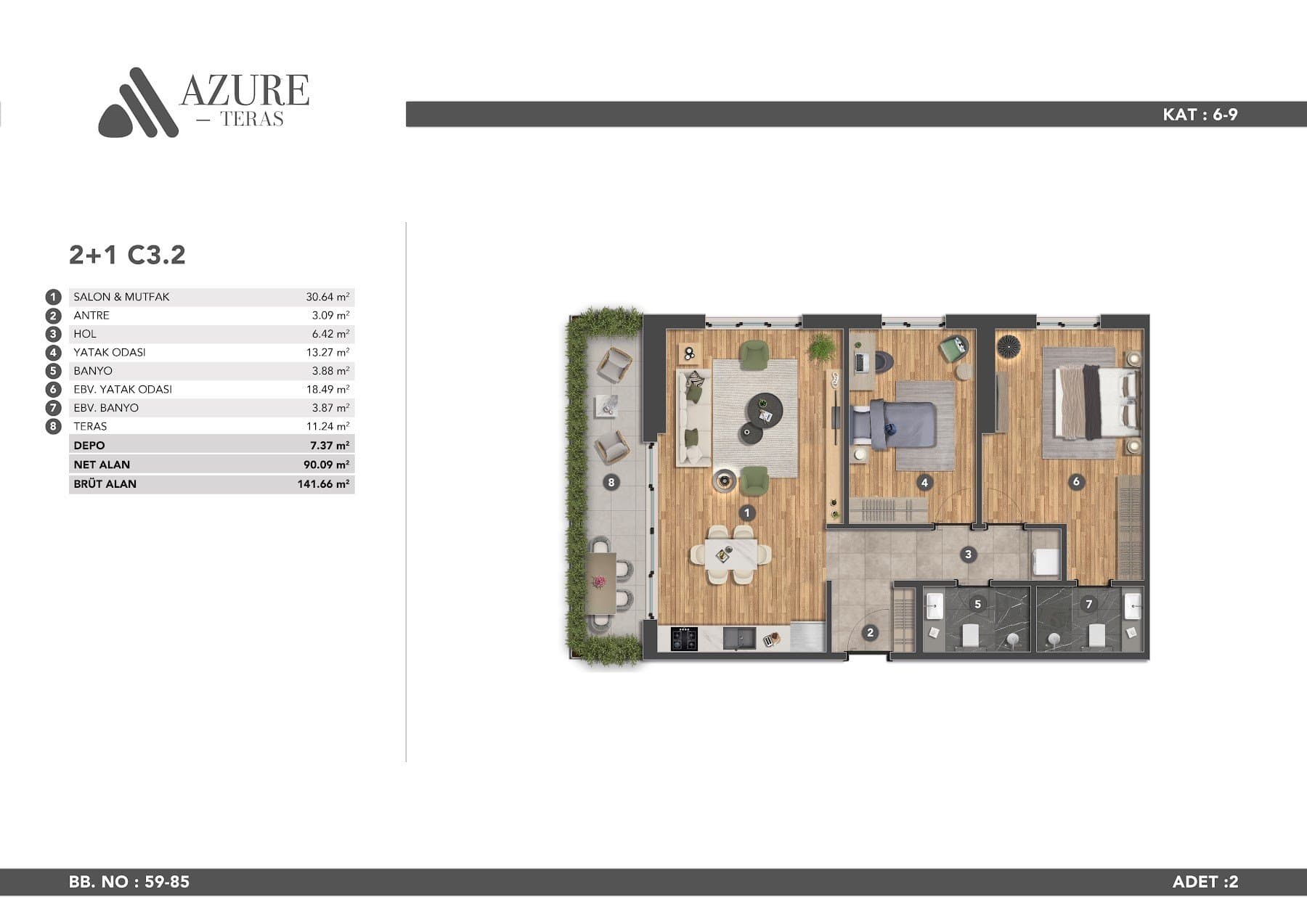 Azure Teras Project – 2+1 Type C3.2 floor plan