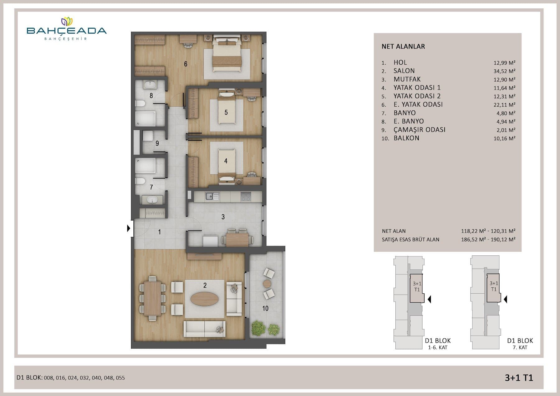 Bahceada Bahcesehir Project – 3+1 Type T1 floor plan