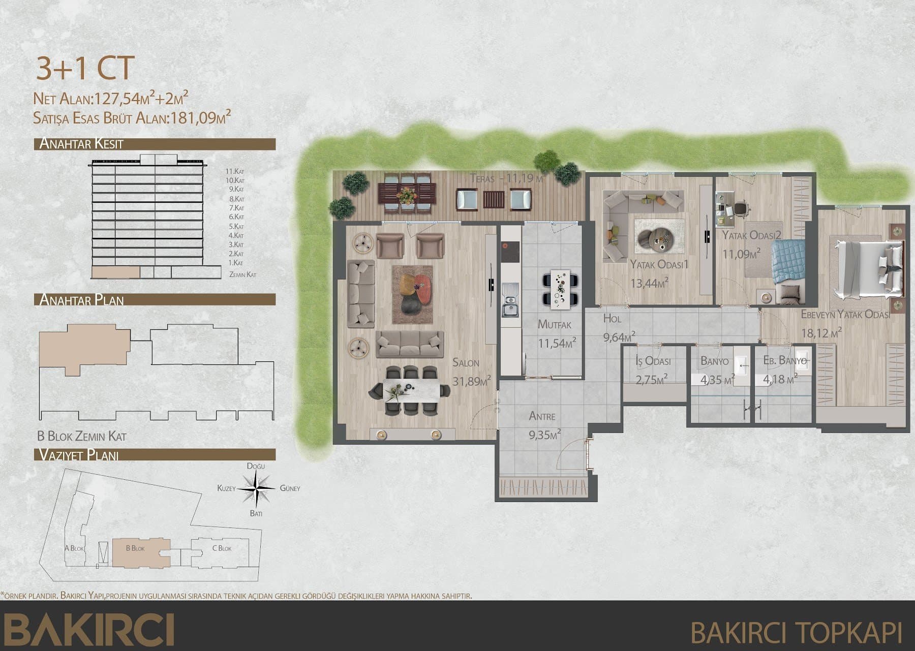 پروژه Bakirci Topkapi – پلان 3+1 Type CT, Garden Floor