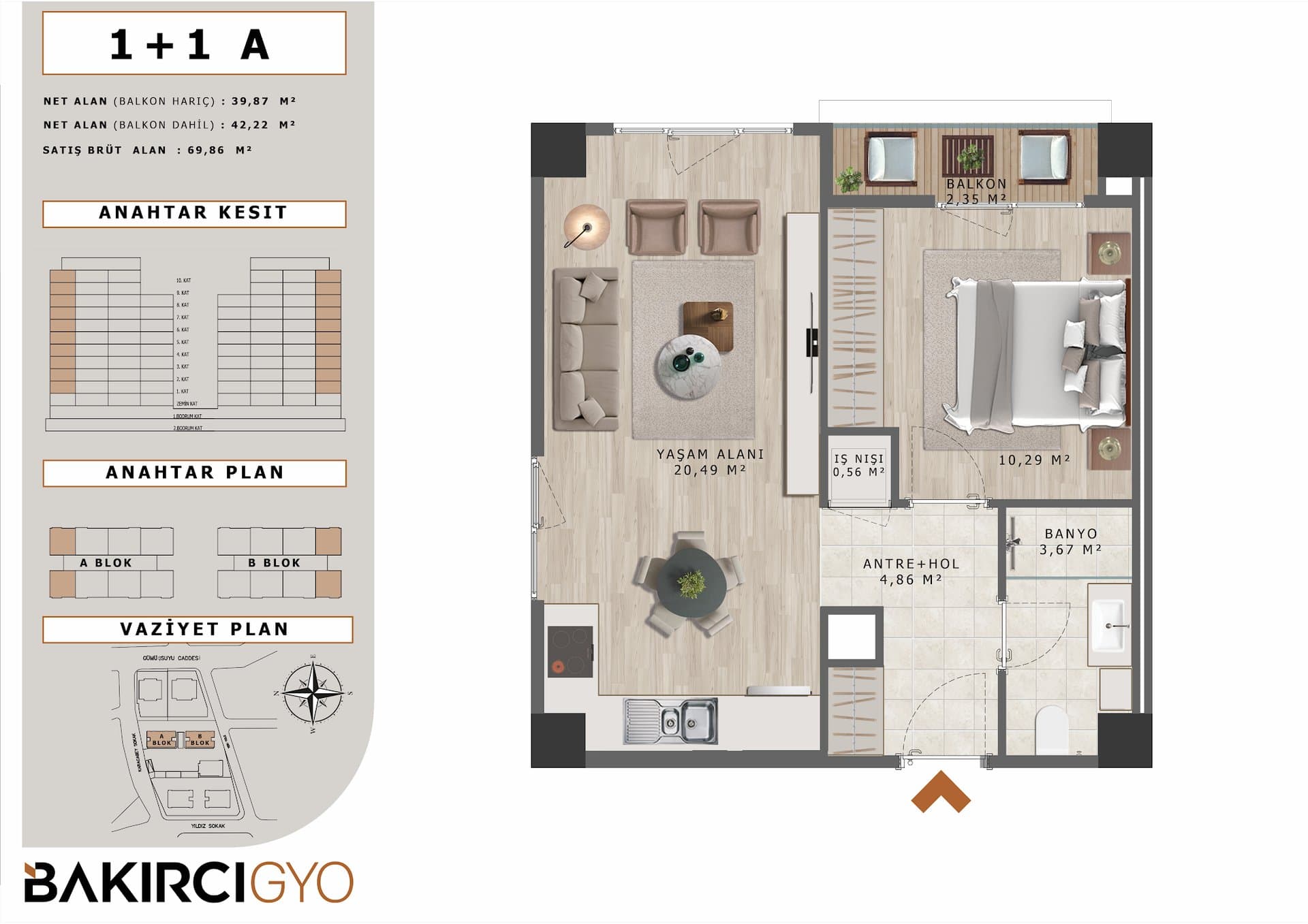 Bakirci Zenit Topkapi Project – 1+1 Type A floor plan