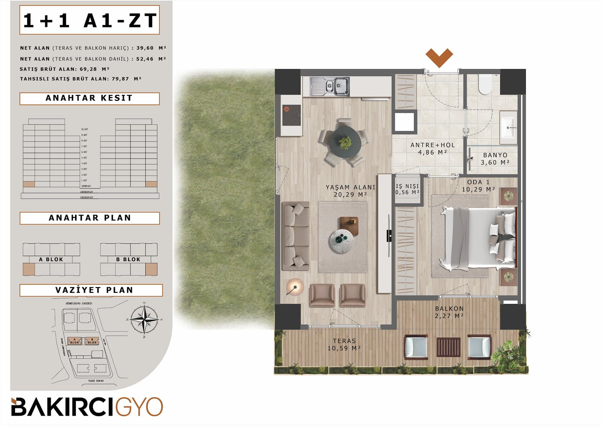 Bakirci Zenit Topkapi Project – 1+1 Garden Type A1-ZT floor plan