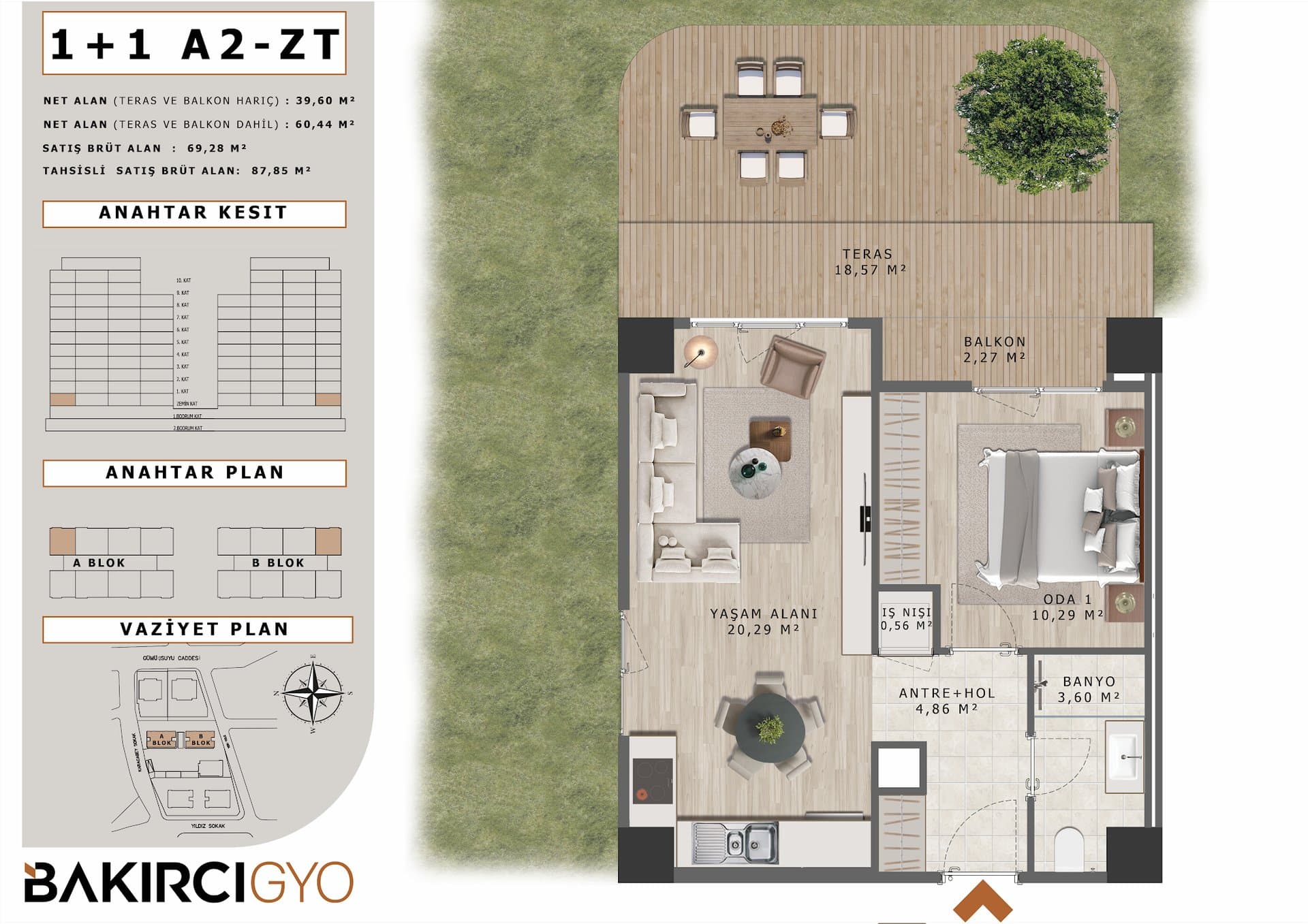 Bakirci Zenit Topkapi Project – 1+1 Garden Type A2-ZT floor plan
