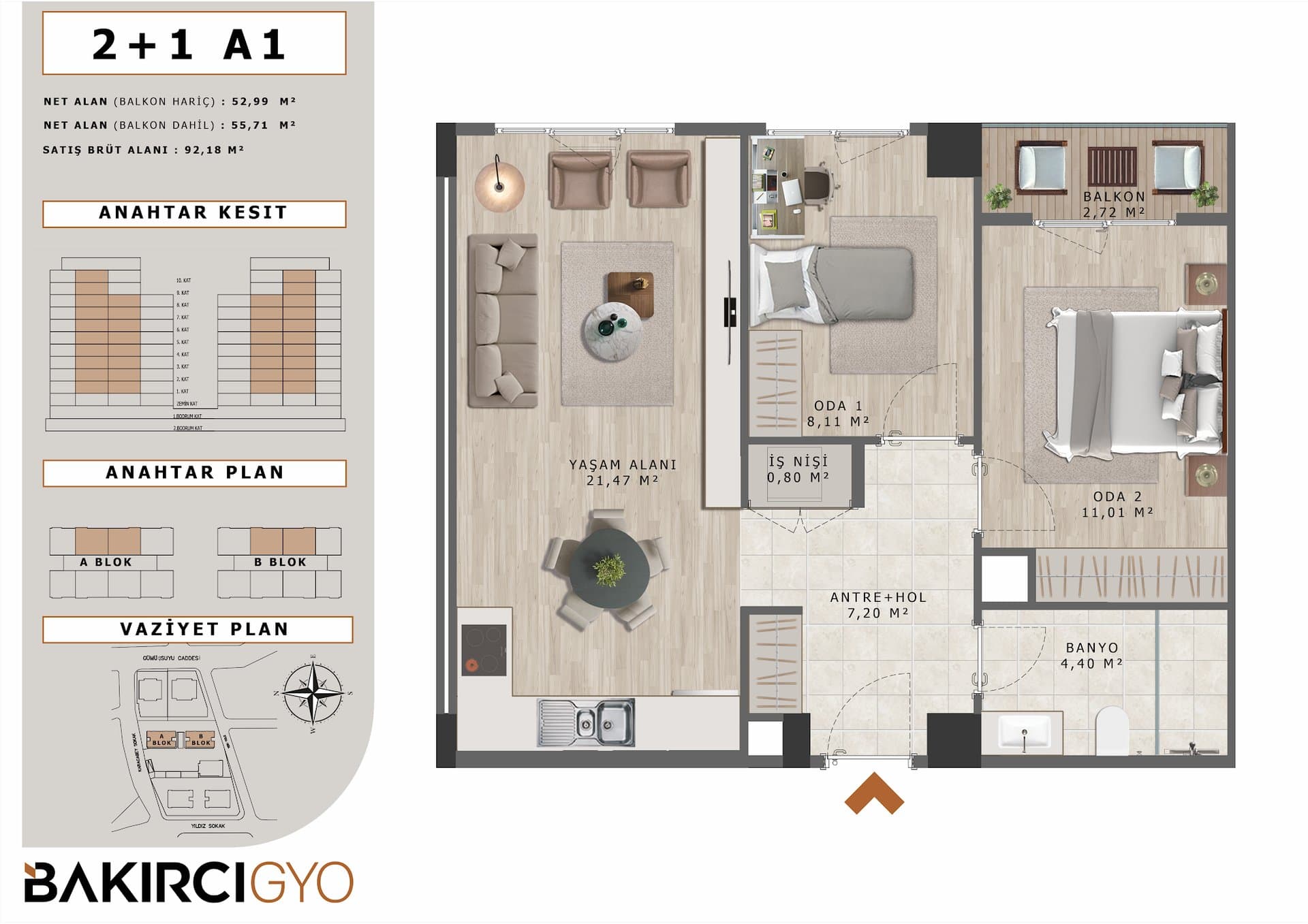 Bakirci Zenit Topkapi Project – 2+1 Type A1 floor plan