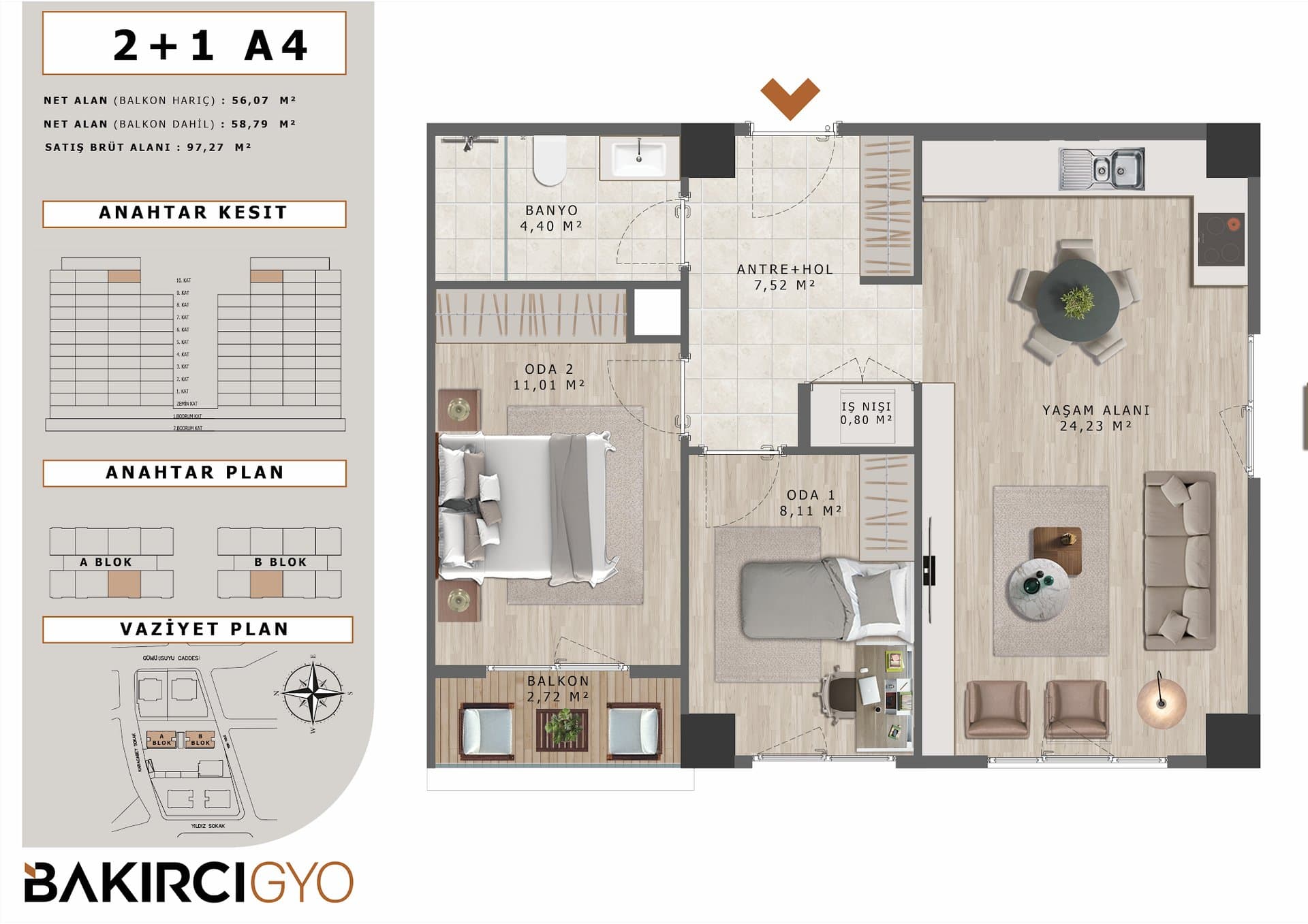 Bakirci Zenit Topkapi Project – 2+1 Type A4 floor plan