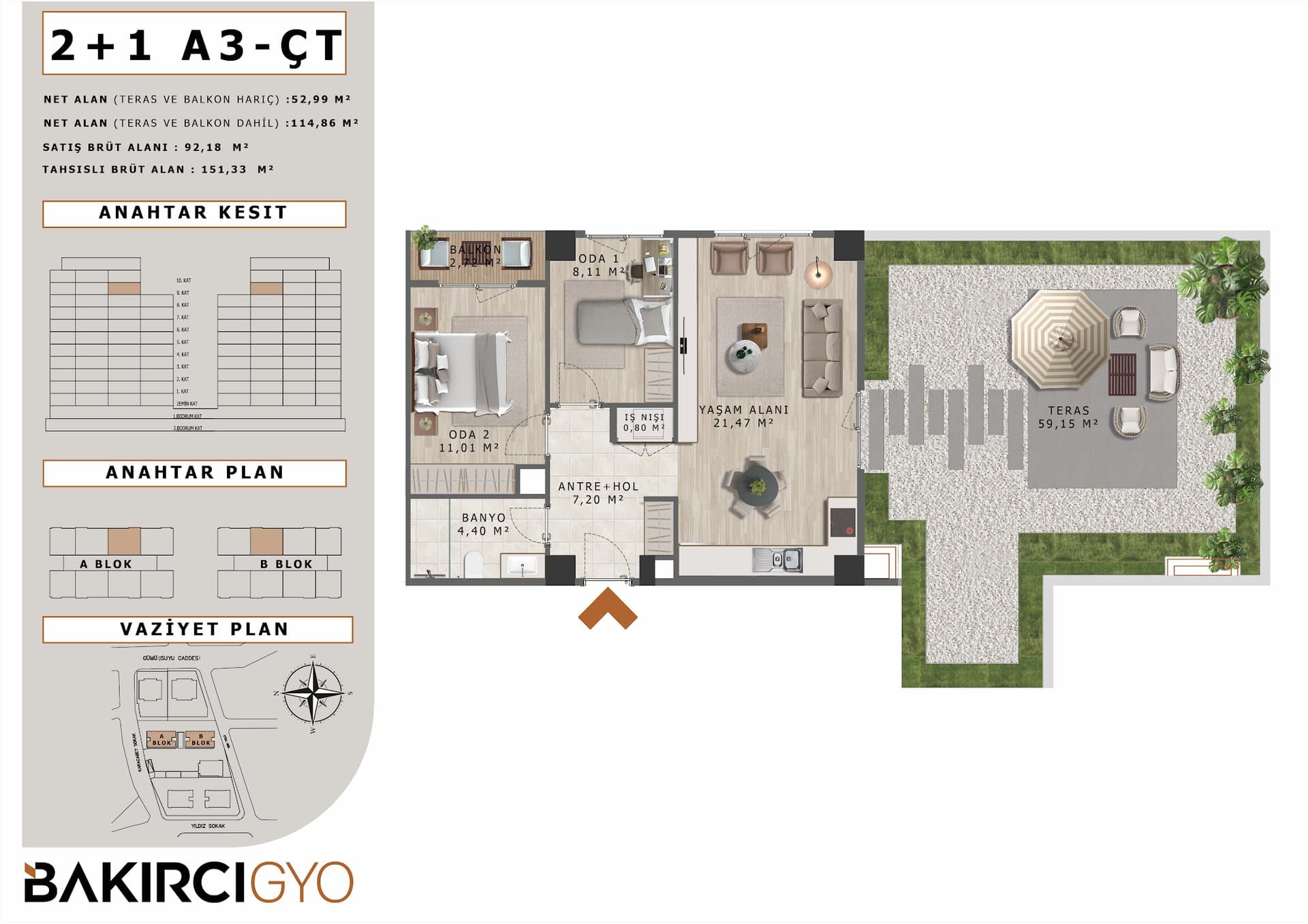 Bakirci Zenit Topkapi Project – 2+1 Roof Terrace Type A3-CT floor plan