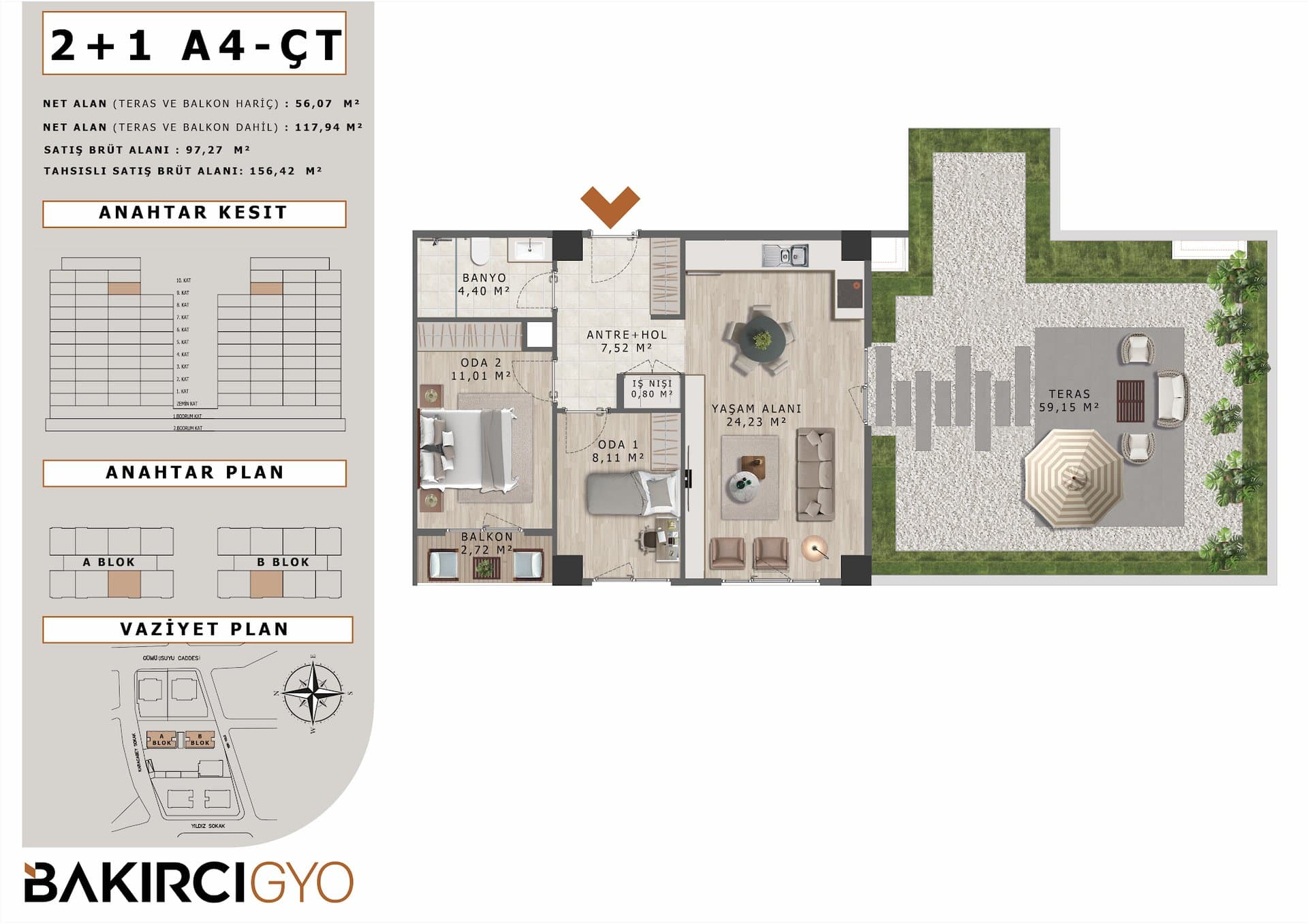 Bakirci Zenit Topkapi Project – 2+1 Roof Terrace Type A4-CT floor plan