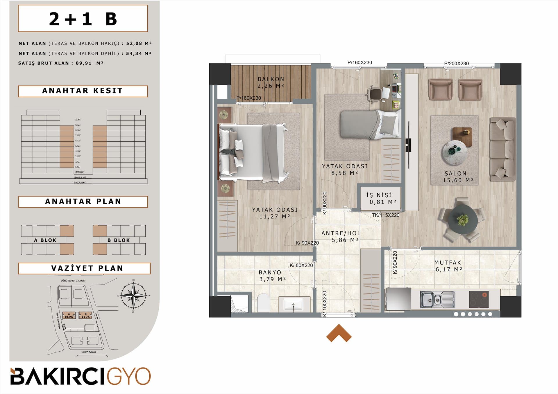 Bakirci Zenit Topkapi Project – 2+1 Type B floor plan