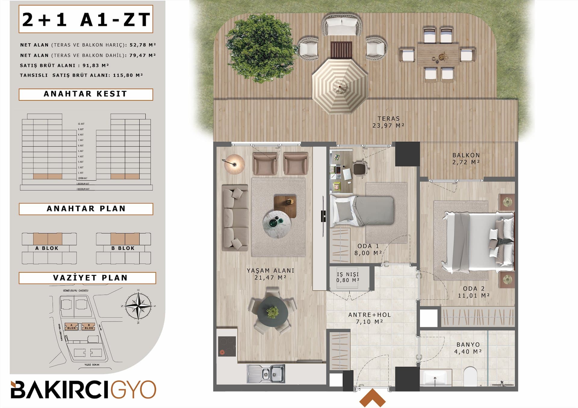 Bakirci Zenit Topkapi Project – 2+1 Garden Type A1-ZT floor plan