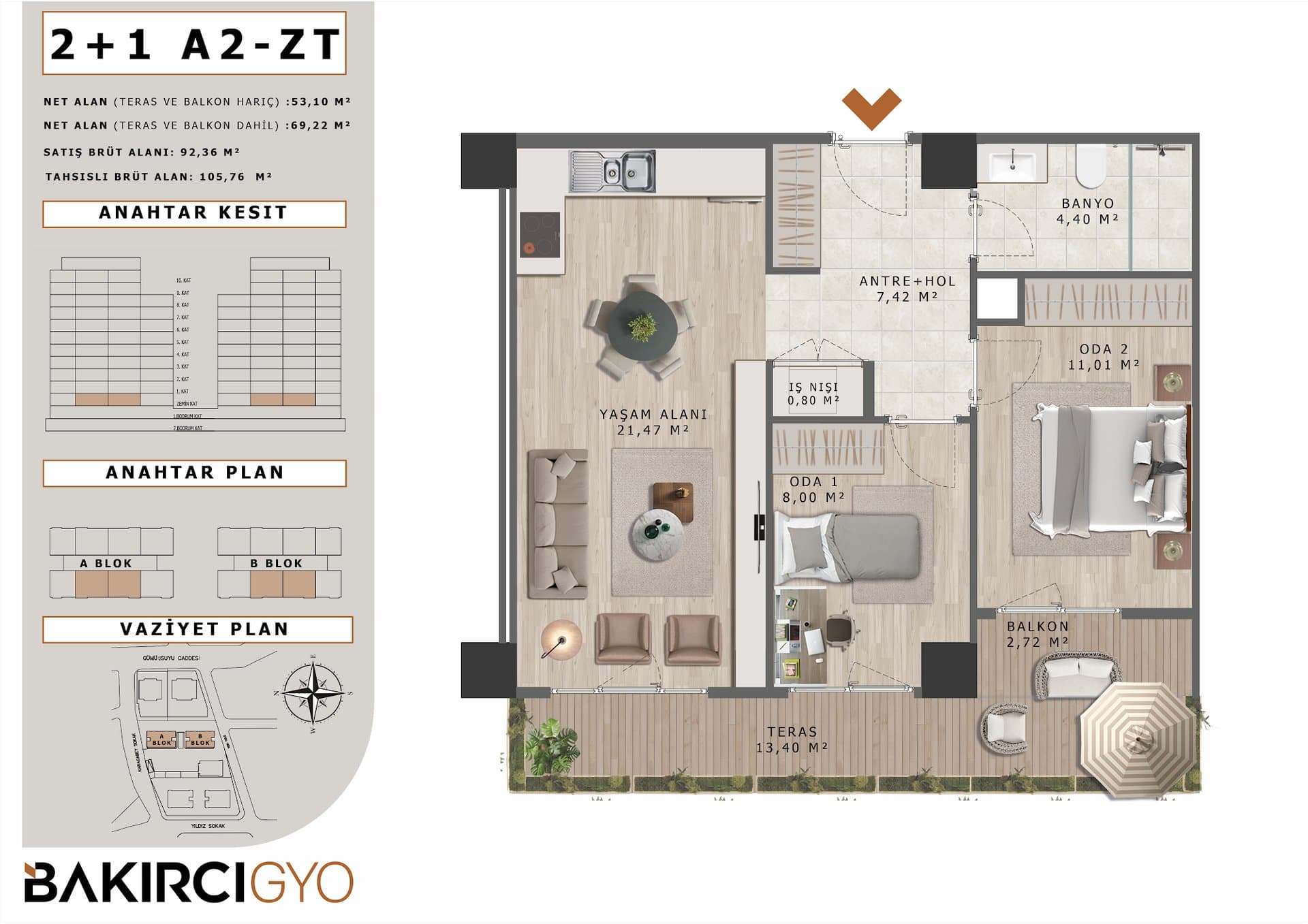 Bakirci Zenit Topkapi Project – 2+1 Garden Type A2-ZT floor plan