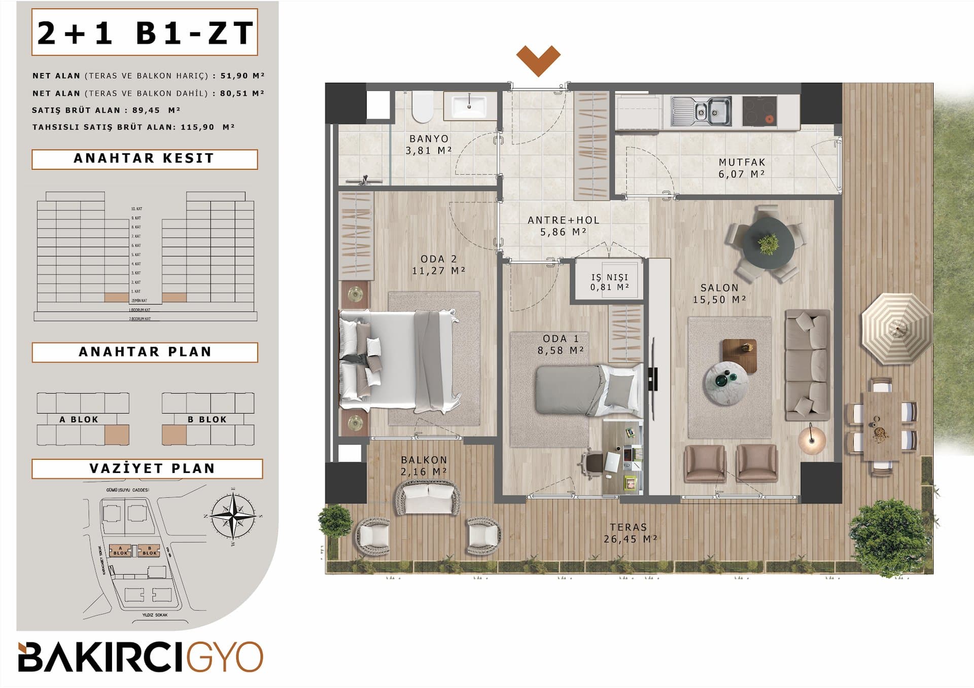 Bakirci Zenit Topkapi Project – 2+1 Garden Type B1-ZT floor plan