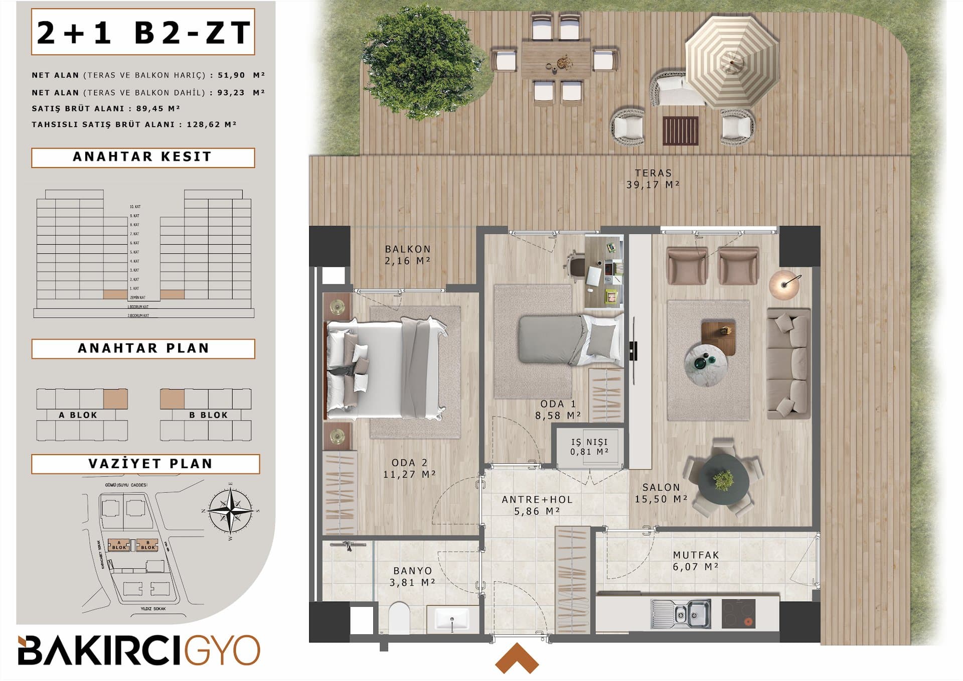 Bakirci Zenit Topkapi Project – 2+1 Garden Type B2-ZT floor plan