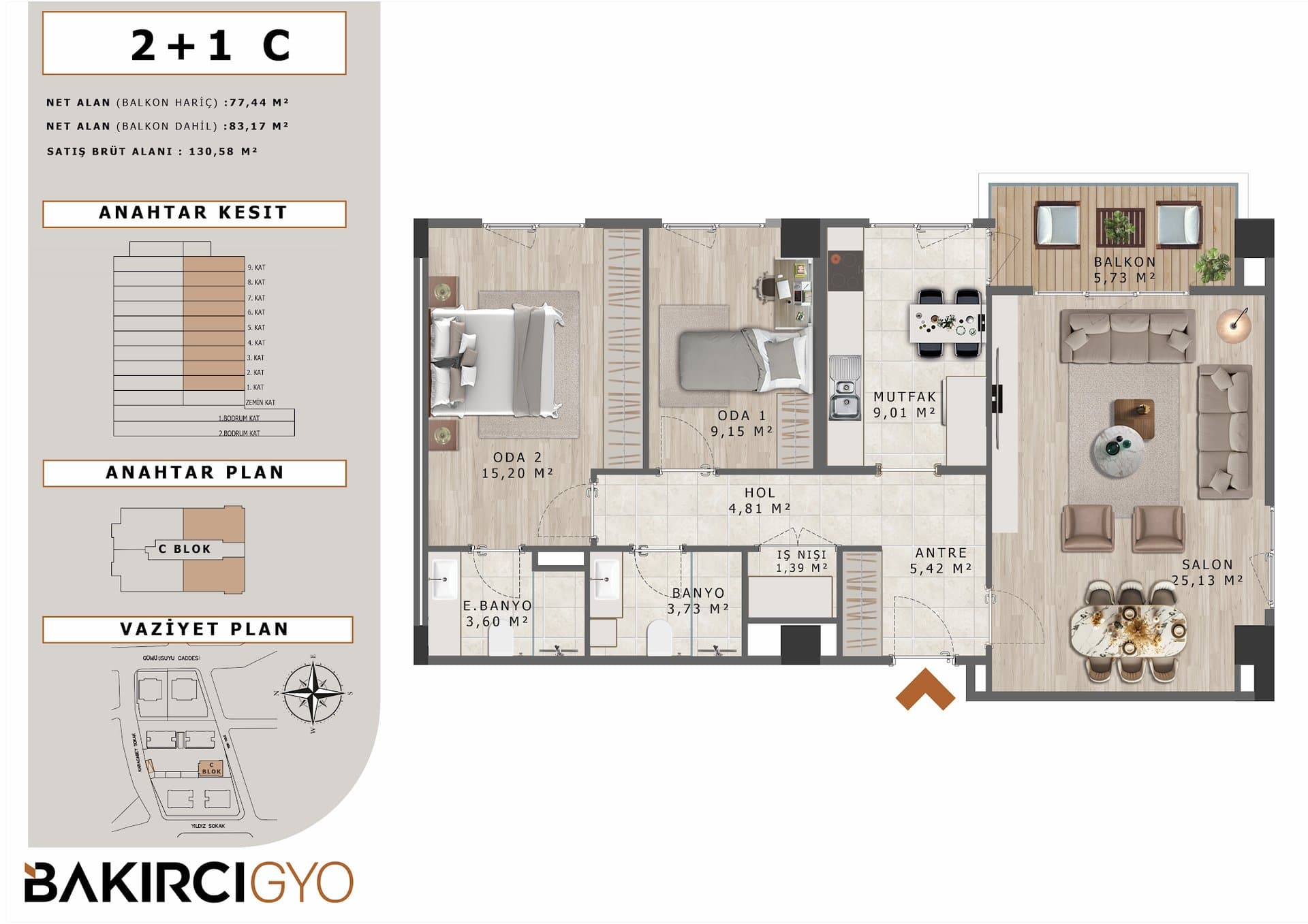 Bakirci Zenit Topkapi Project – 2+1 Type C floor plan