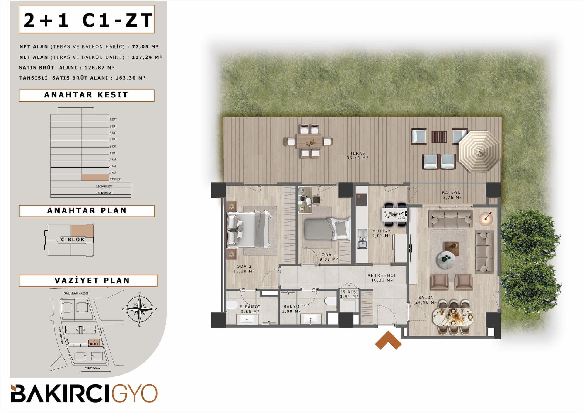 Bakirci Zenit Topkapi Project – 2+1 Garden Type C1-ZT floor plan