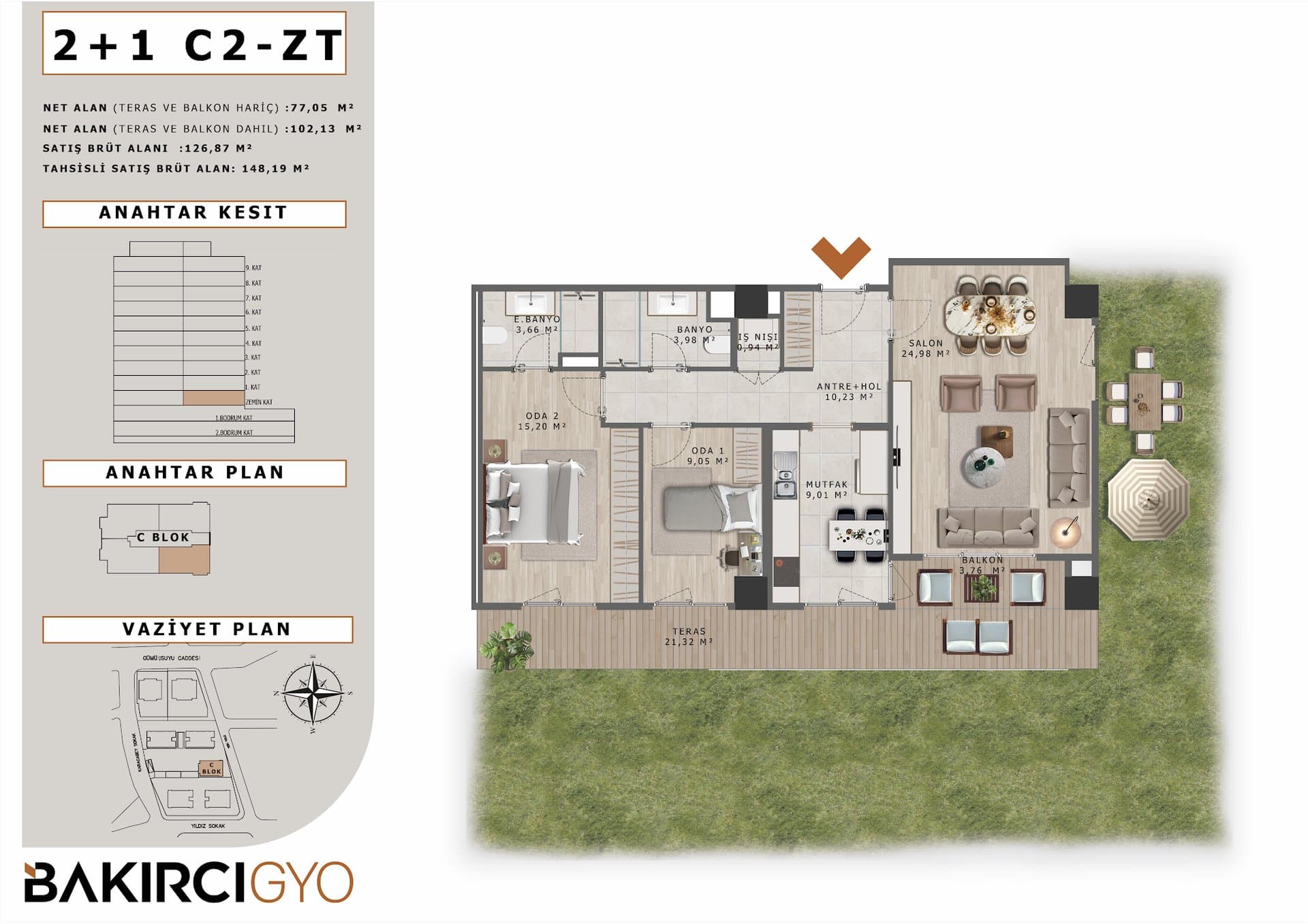 Bakirci Zenit Topkapi Project – 2+1 Garden Type C2-ZT floor plan