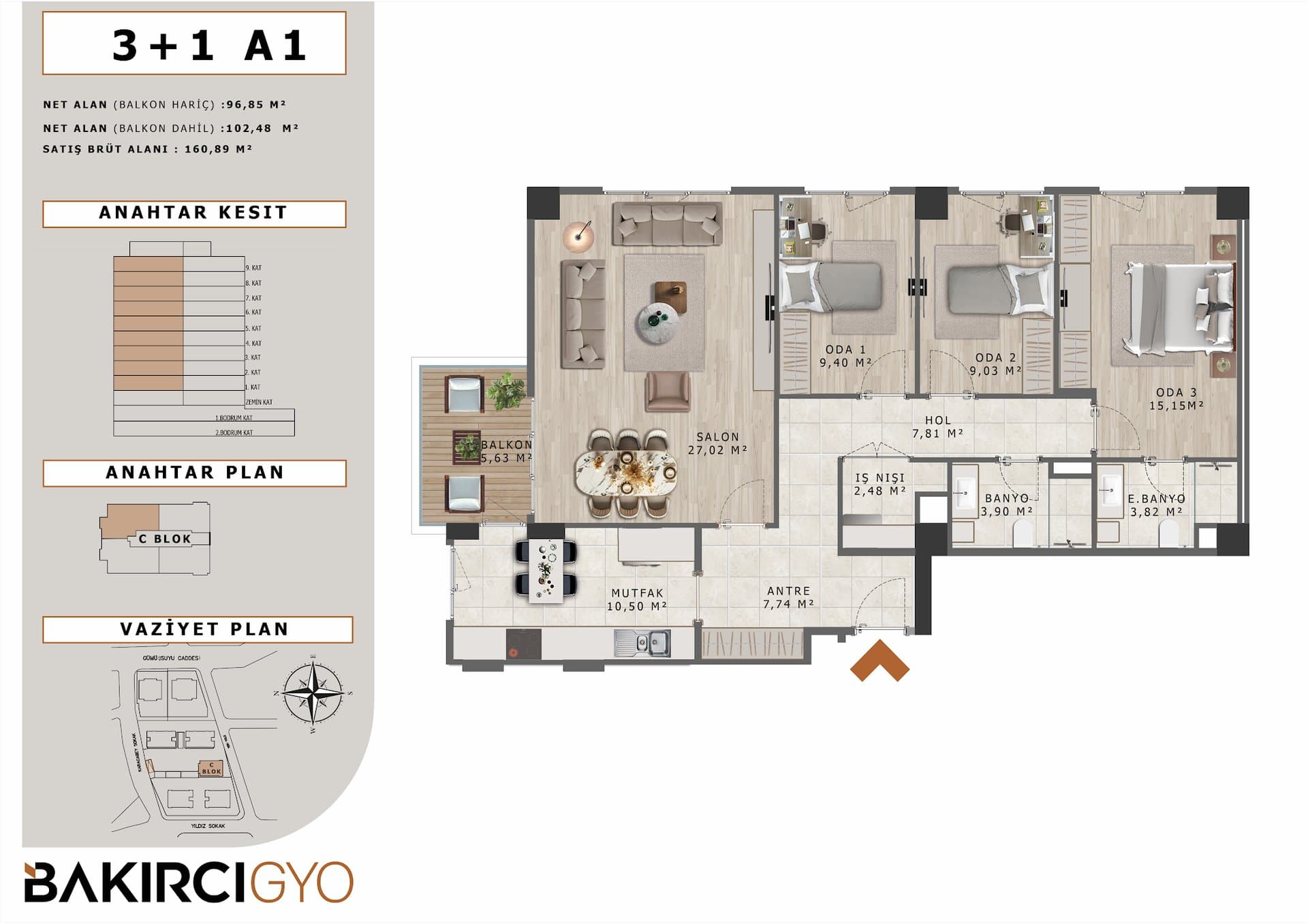 Bakirci Zenit Topkapi Project – 3+1 Type A1 floor plan