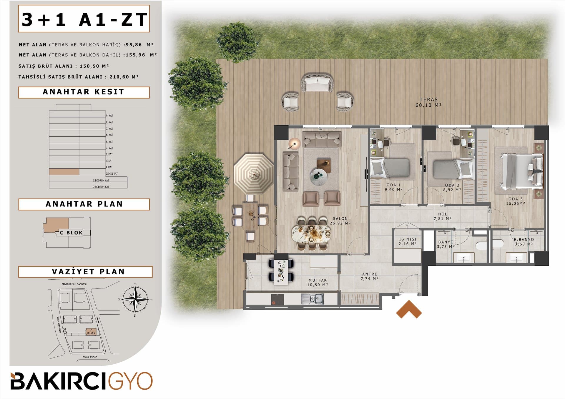 Bakirci Zenit Topkapi Project – 3+1 Garden Type A1-ZT floor plan