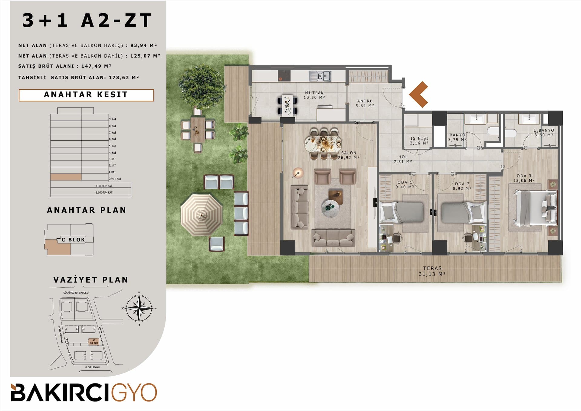 Bakirci Zenit Topkapi Project – 3+1 Garden Type A2-ZT floor plan
