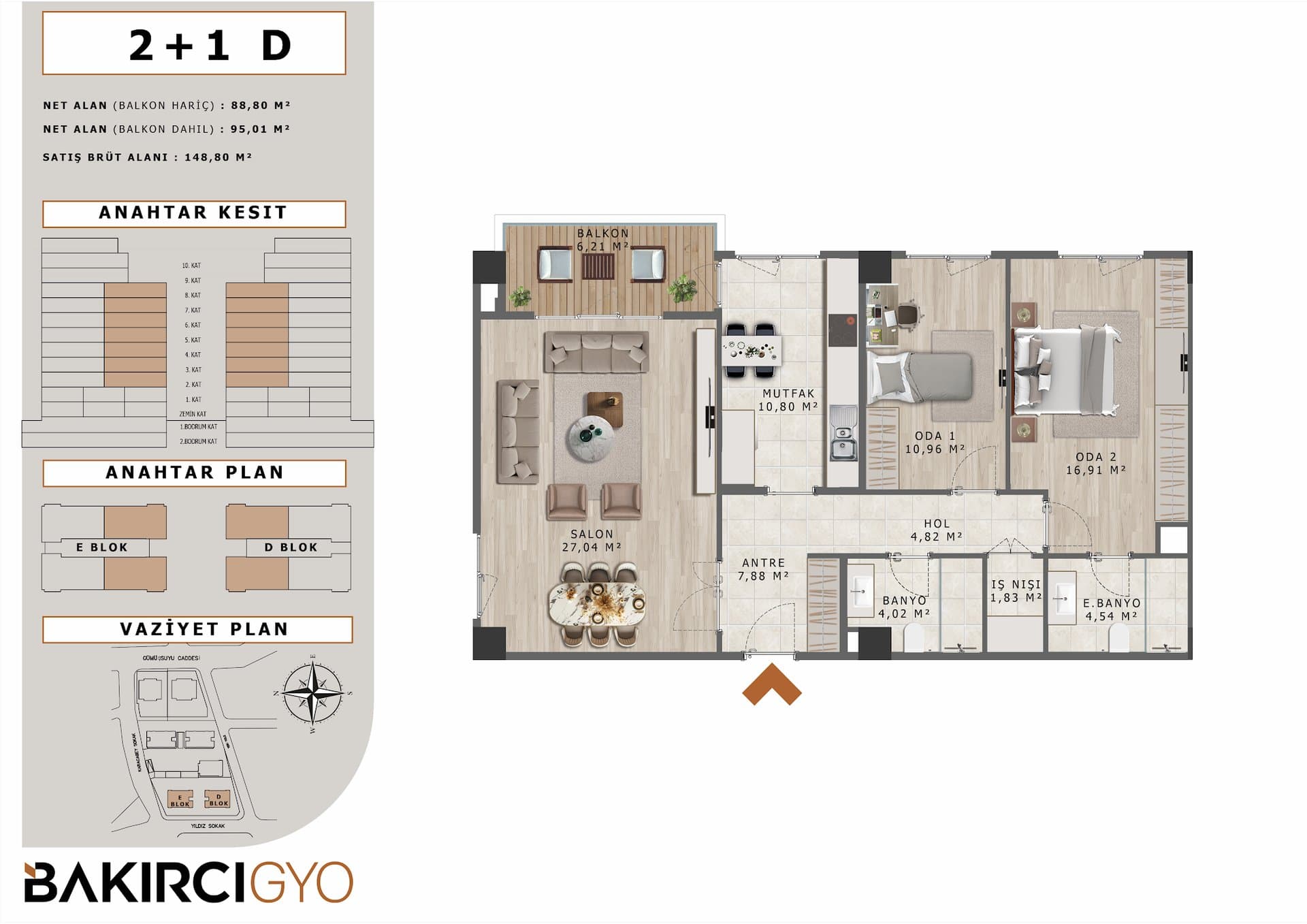 Bakirci Zenit Topkapi Project – 2+1 Type D floor plan